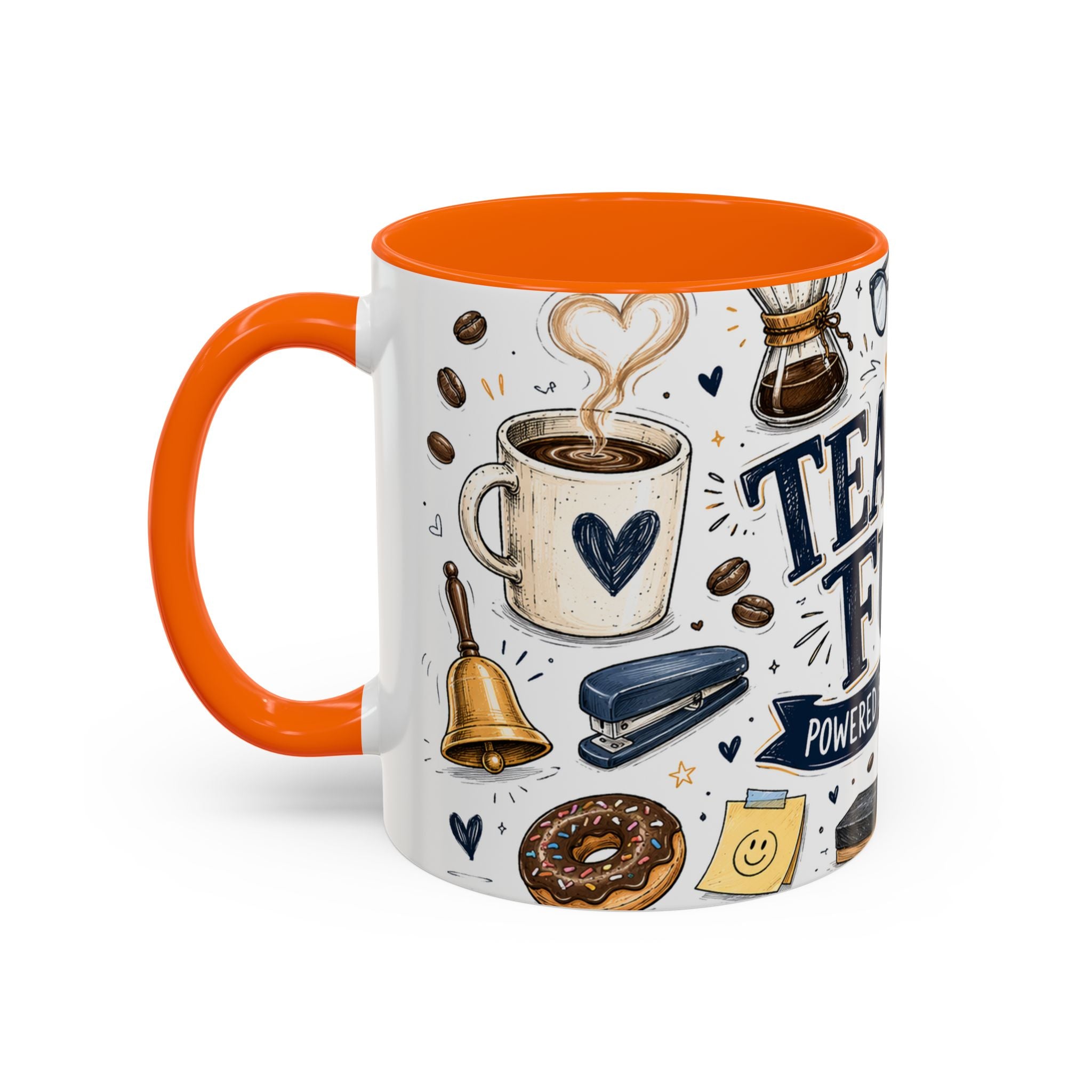 Teacher Fuel Coffee Mug | Powered by Coffee and Wine Funny Gift | Accent Color Ceramic 11oz 15oz
