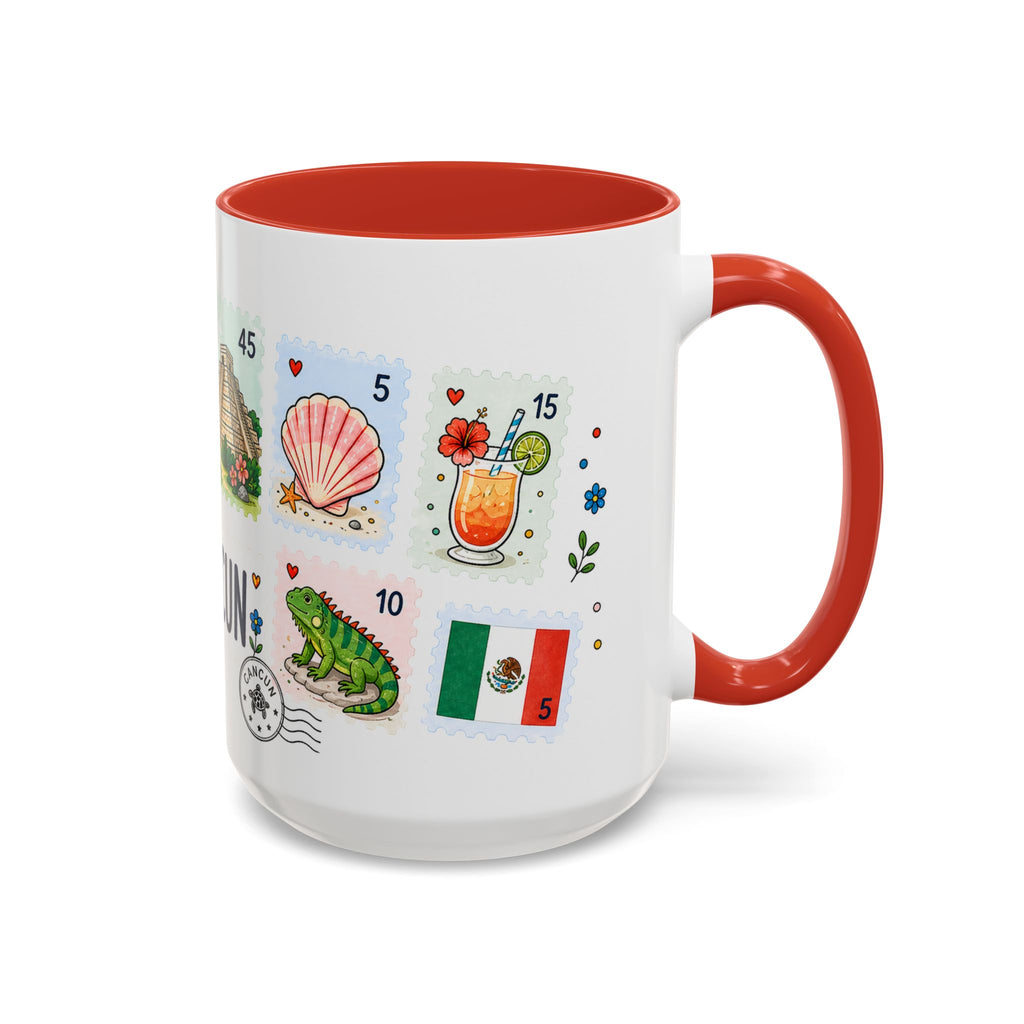 Cancun Coffee Mug | Postage Stamp Collage Mug | Travel Souvenir Accent Cup 11oz 15oz
