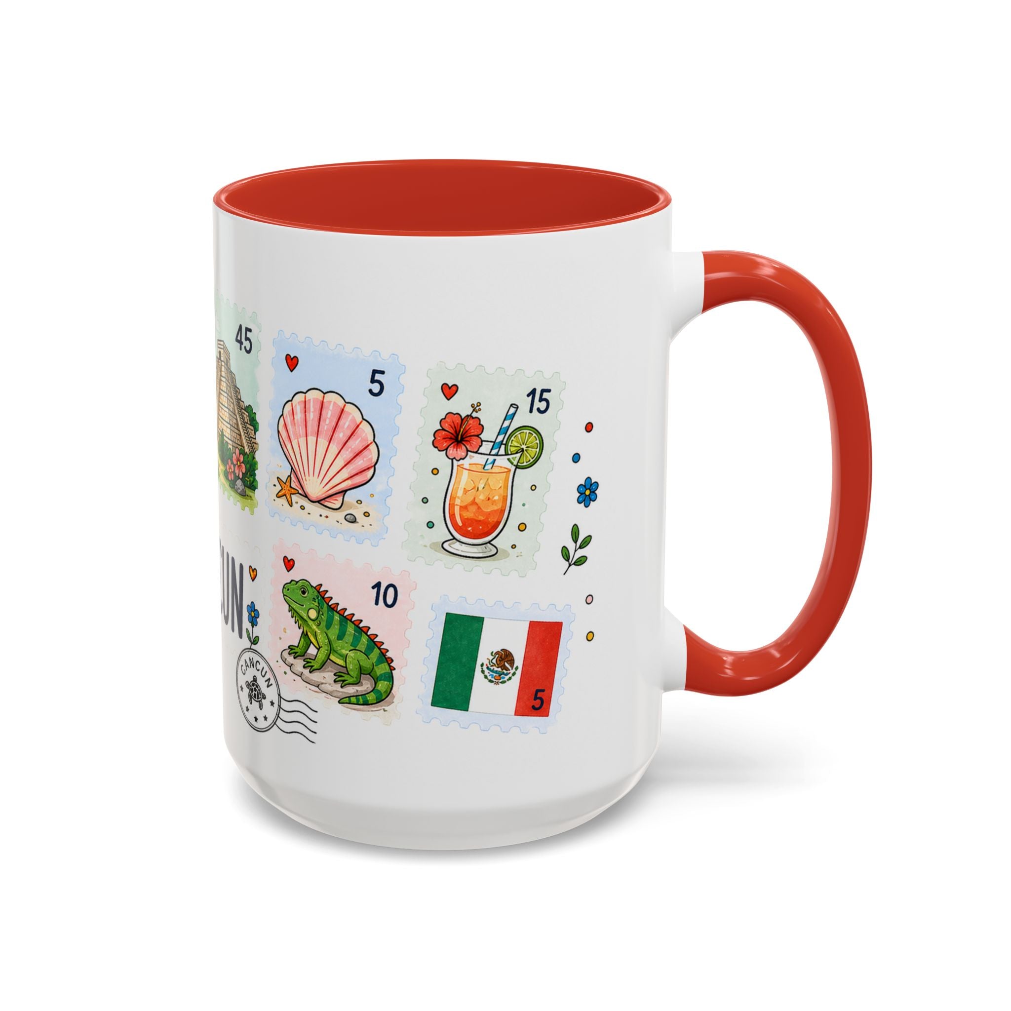 Cancun Coffee Mug | Postage Stamp Collage Mug | Travel Souvenir Accent Cup 11oz 15oz