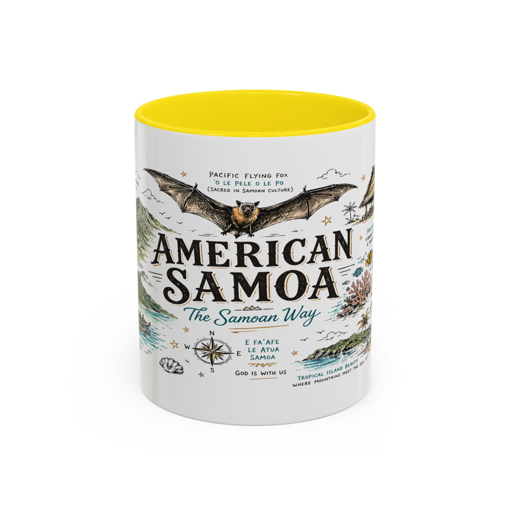 American Samoa National Park Coffee Mug | Pacific Island Rainforest Reef Gift | Accent Color Ceramic 11oz 15oz