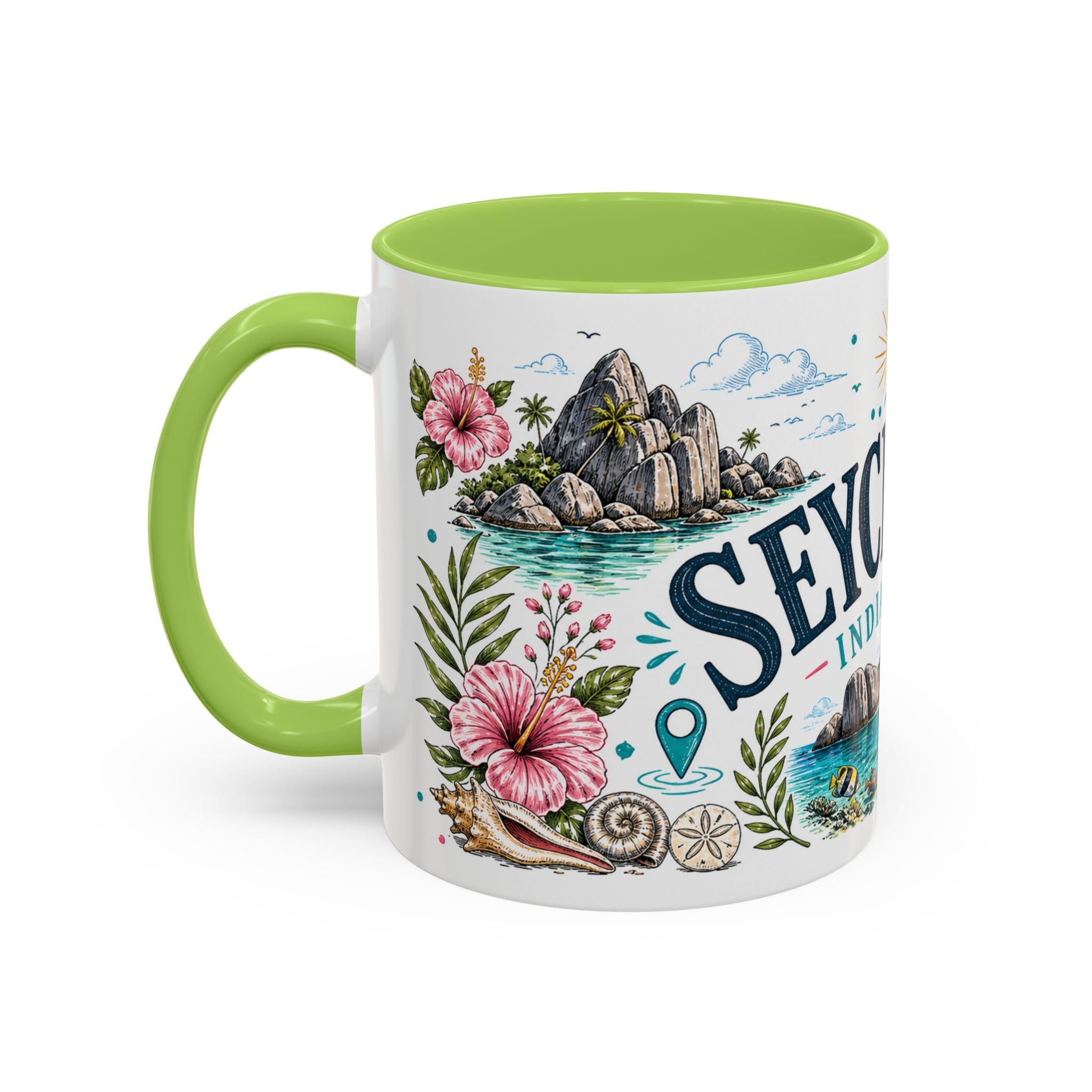 Seychelles Coffee Mug | Travel Destination Souvenir Gift | Accent Color Ceramic 11oz 15oz