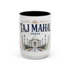 Taj Mahal Coffee Mug | Travel Destination Souvenir Gift | Accent Color Ceramic 11oz 15oz