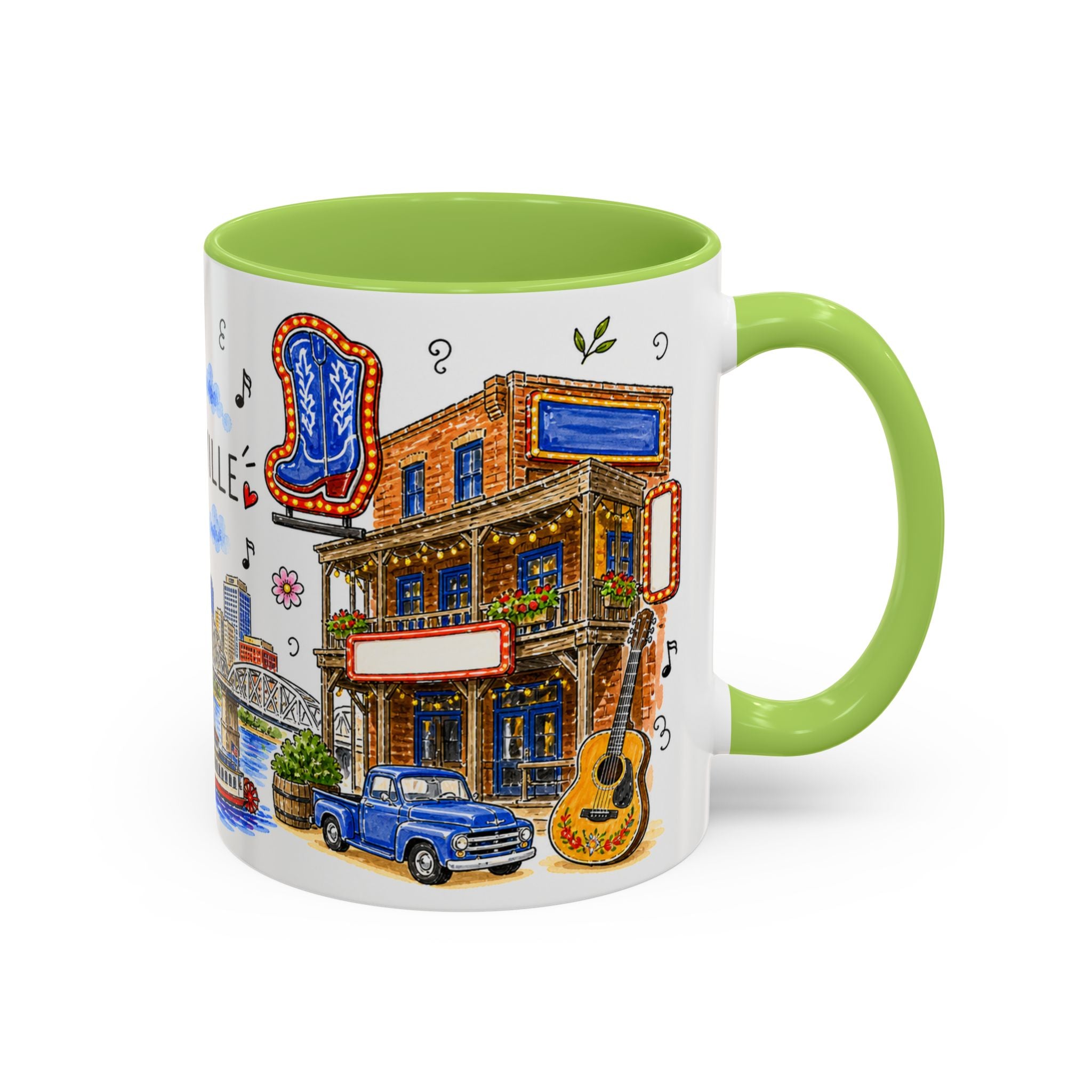 Nashville Illustrated Travel Mug | City Souvenir Accent Coffee Mug | 11oz 15oz Ceramic Cup