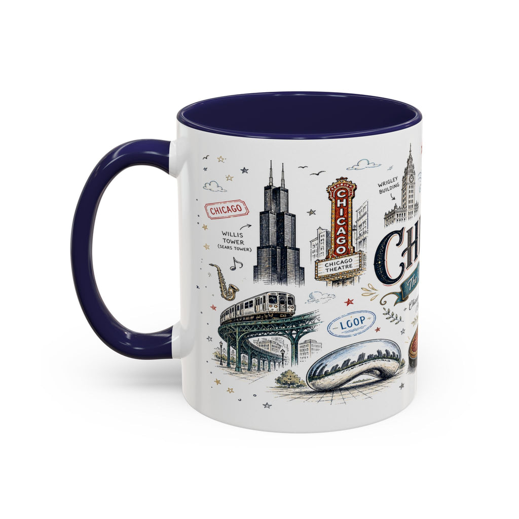 Chicago Coffee Mug | Illinois Souvenir City Gift | Accent Color Ceramic 11oz 15oz