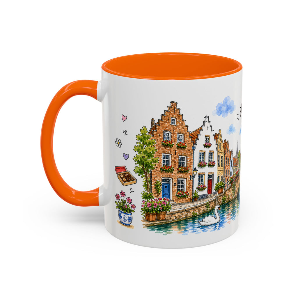 Bruges Illustrated Travel Mug | Belgium Souvenir Accent Coffee Mug | 11oz 15oz Ceramic Cup