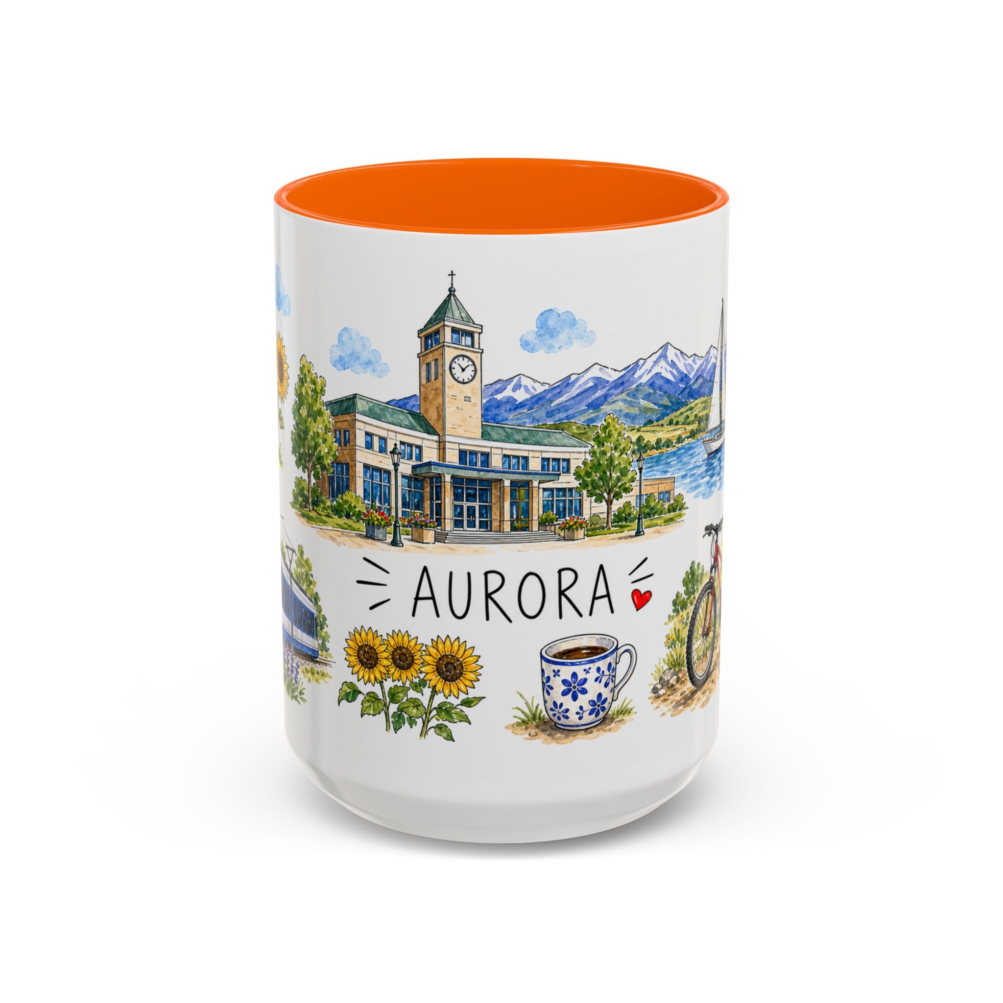 Aurora Illustrated Travel Mug | City Souvenir Accent Coffee Mug | 11oz 15oz Ceramic Cup