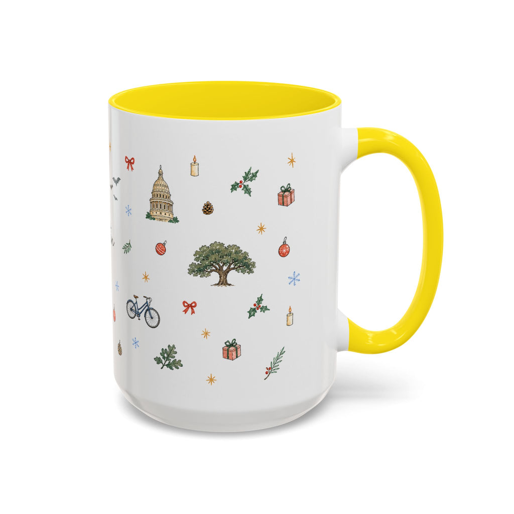 Austin Christmas Mug | Watercolor Travel Souvenir | Holiday Gift | Accent Ceramic Coffee Cup 11oz 15oz