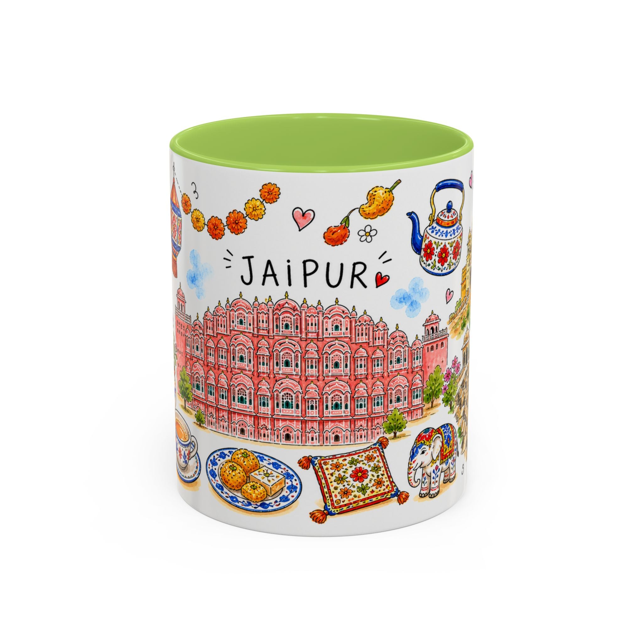 Jaipur Illustrated Travel Mug | City Souvenir Accent Coffee Mug | 11oz 15oz Ceramic Cup