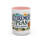 Retirement Plan Coffee And Adventures Mug | Travel Retirement Gift | Accent Color Ceramic 11oz 15oz