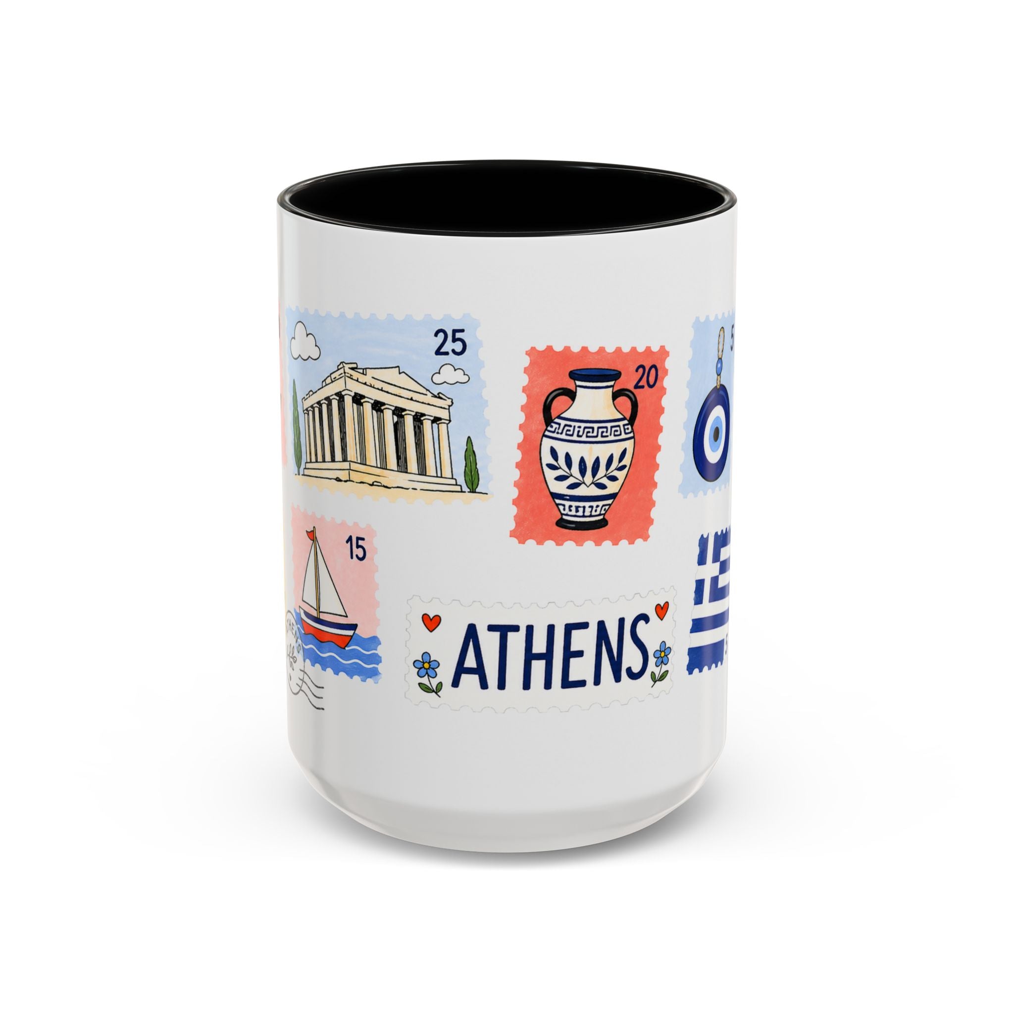 Athens Coffee Mug | Postage Stamp Collage Mug | Travel Souvenir Accent Cup 11oz 15oz