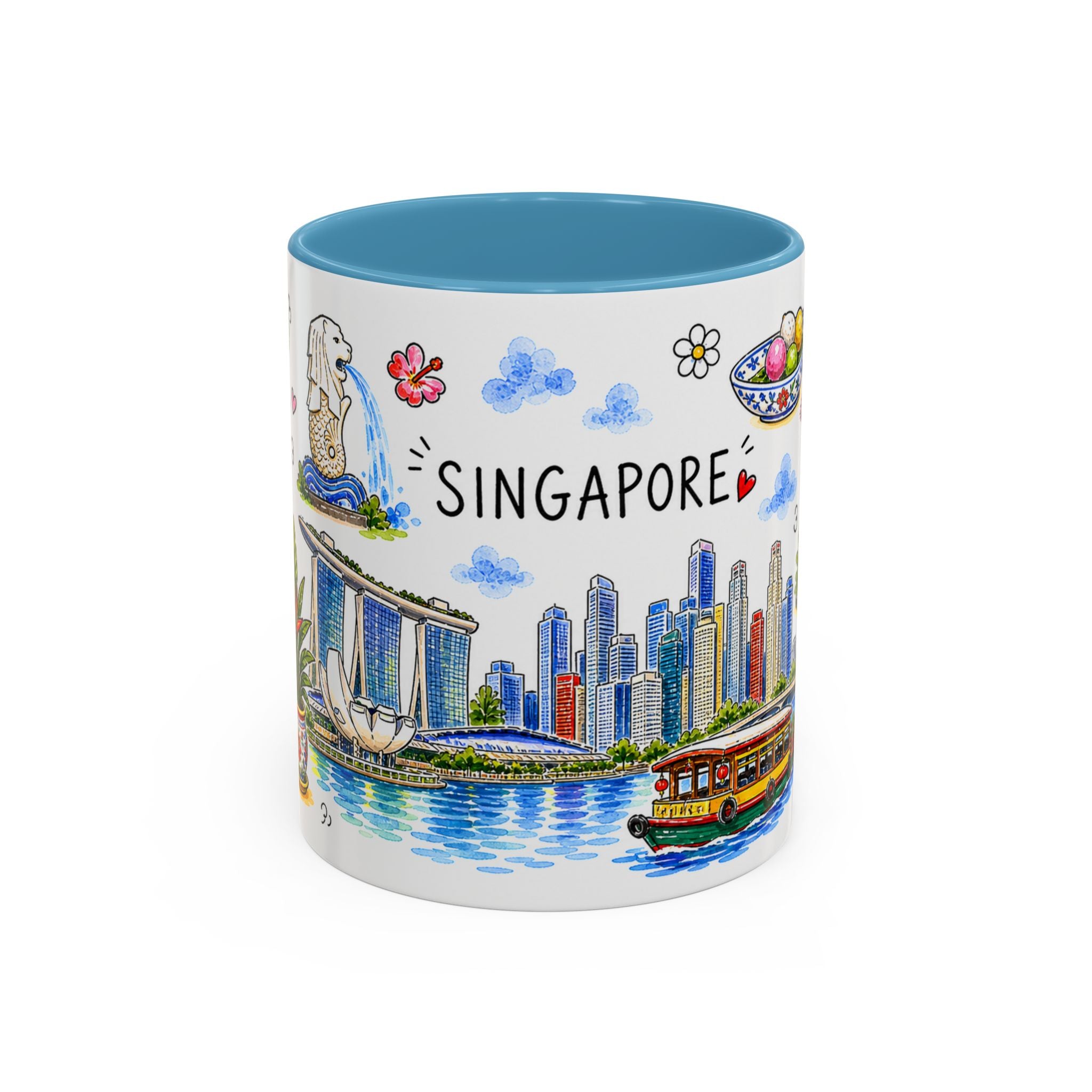 Singapore Illustrated Travel Mug | City Souvenir Accent Coffee Mug | 11oz 15oz Ceramic Cup