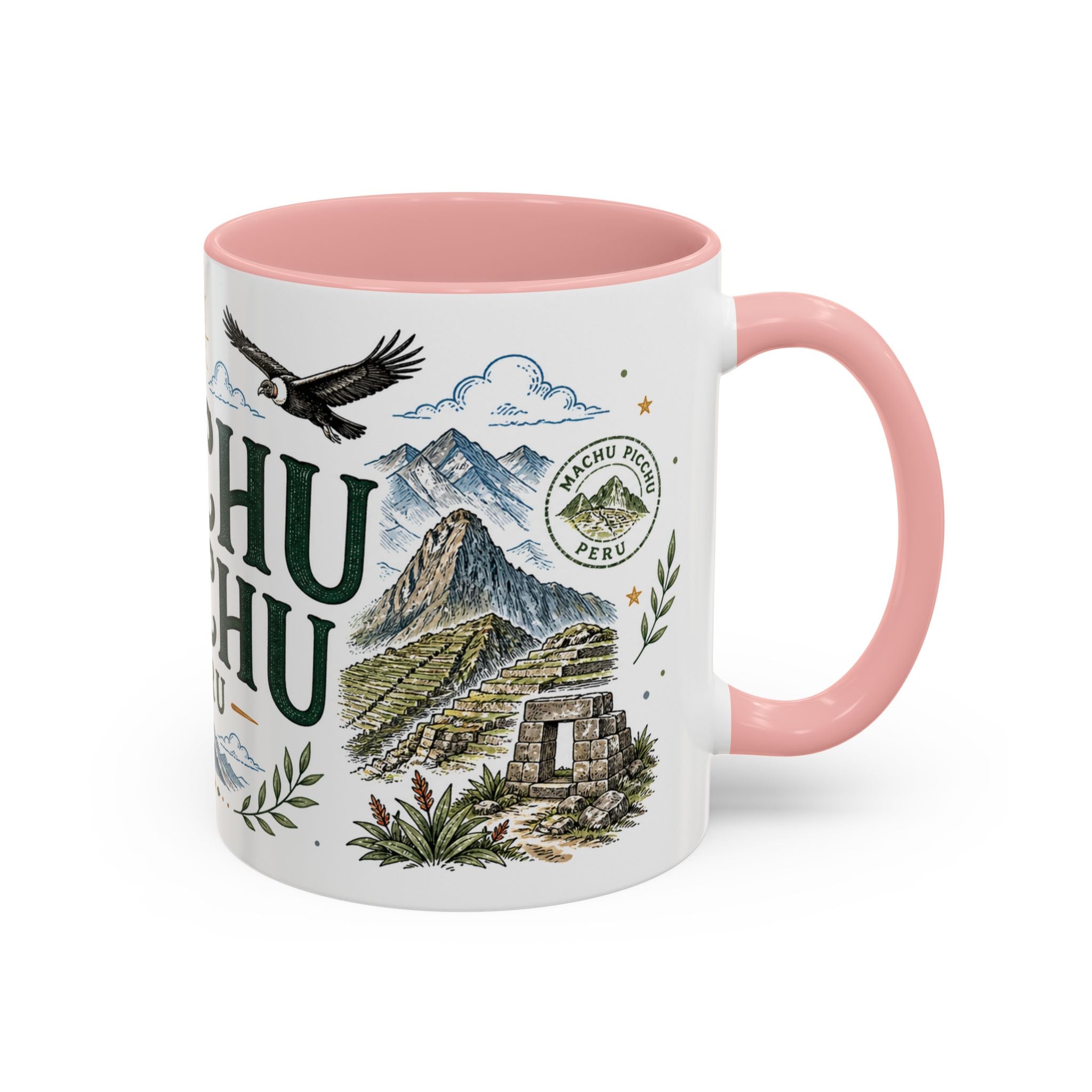 Machu Picchu Coffee Mug | Travel Destination Souvenir Gift | Accent Color Ceramic 11oz 15oz
