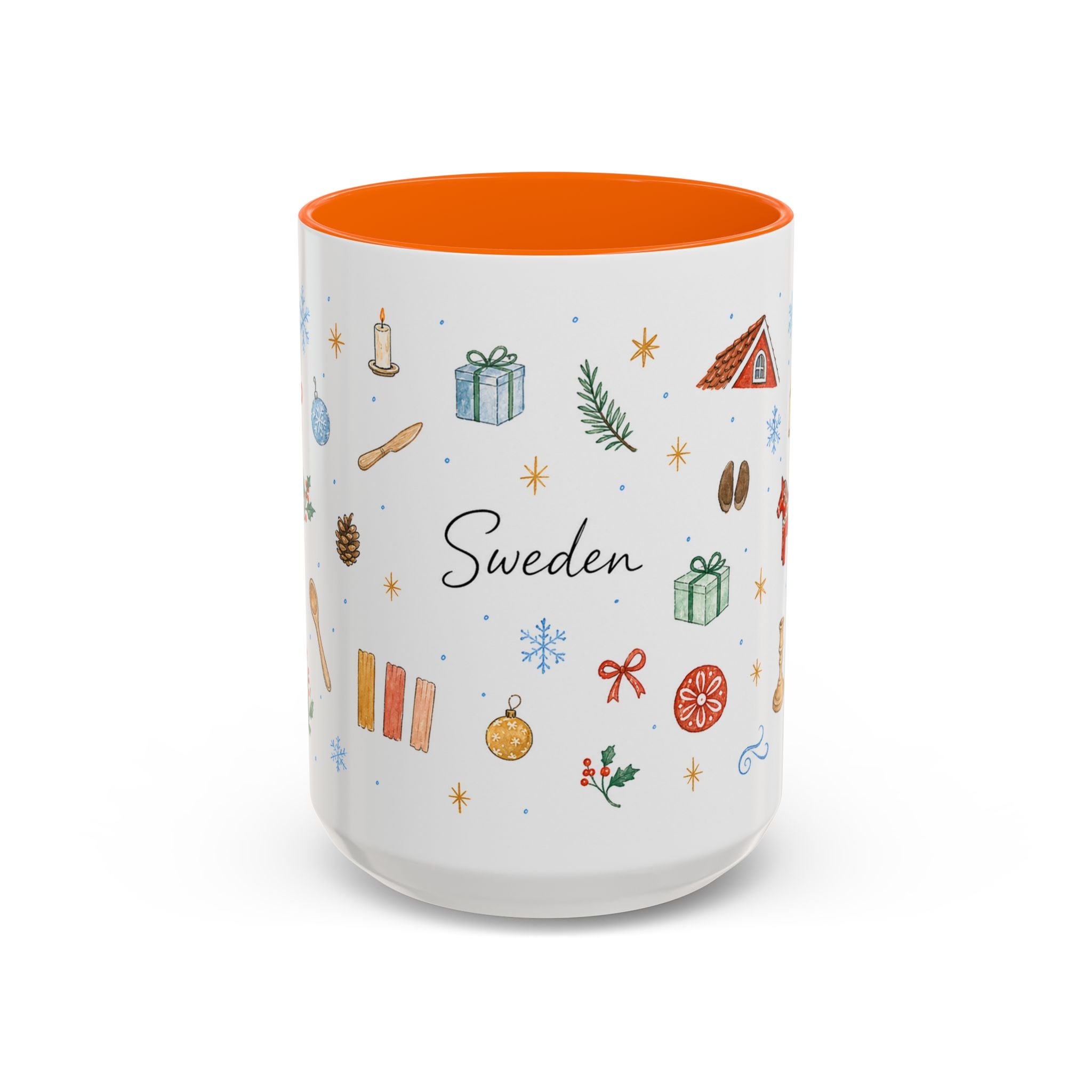 Sweden Christmas Mug | Watercolor Travel Souvenir | Holiday Gift | Accent Ceramic Coffee Cup 11oz 15oz
