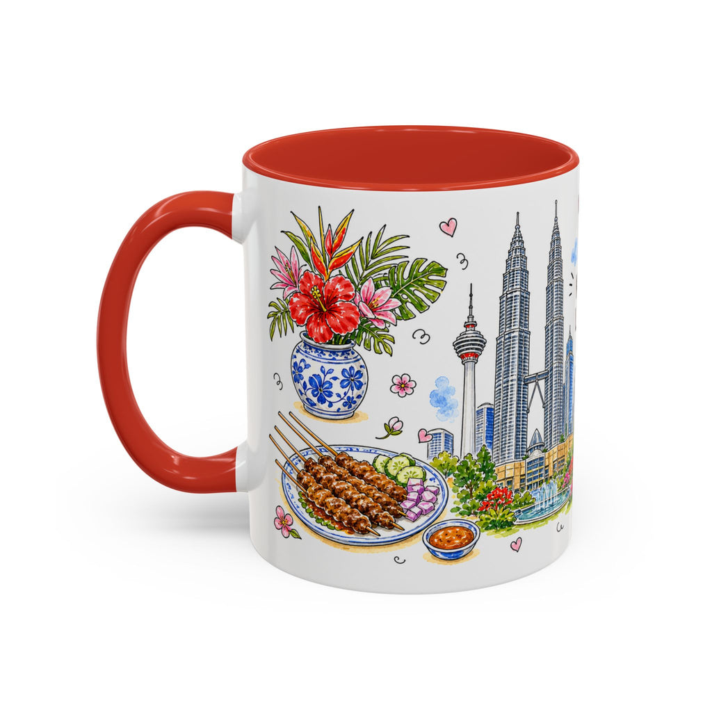 Kuala Lumpur Illustrated Travel Mug | City Souvenir Accent Coffee Mug | 11oz 15oz Ceramic Cup