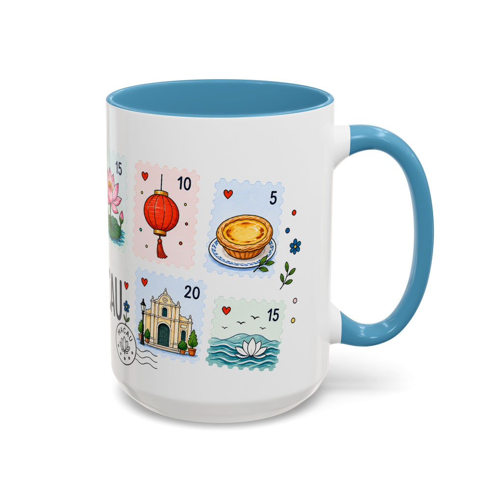 Macau Coffee Mug | Postage Stamp Collage Mug | Travel Souvenir Accent Cup 11oz 15oz