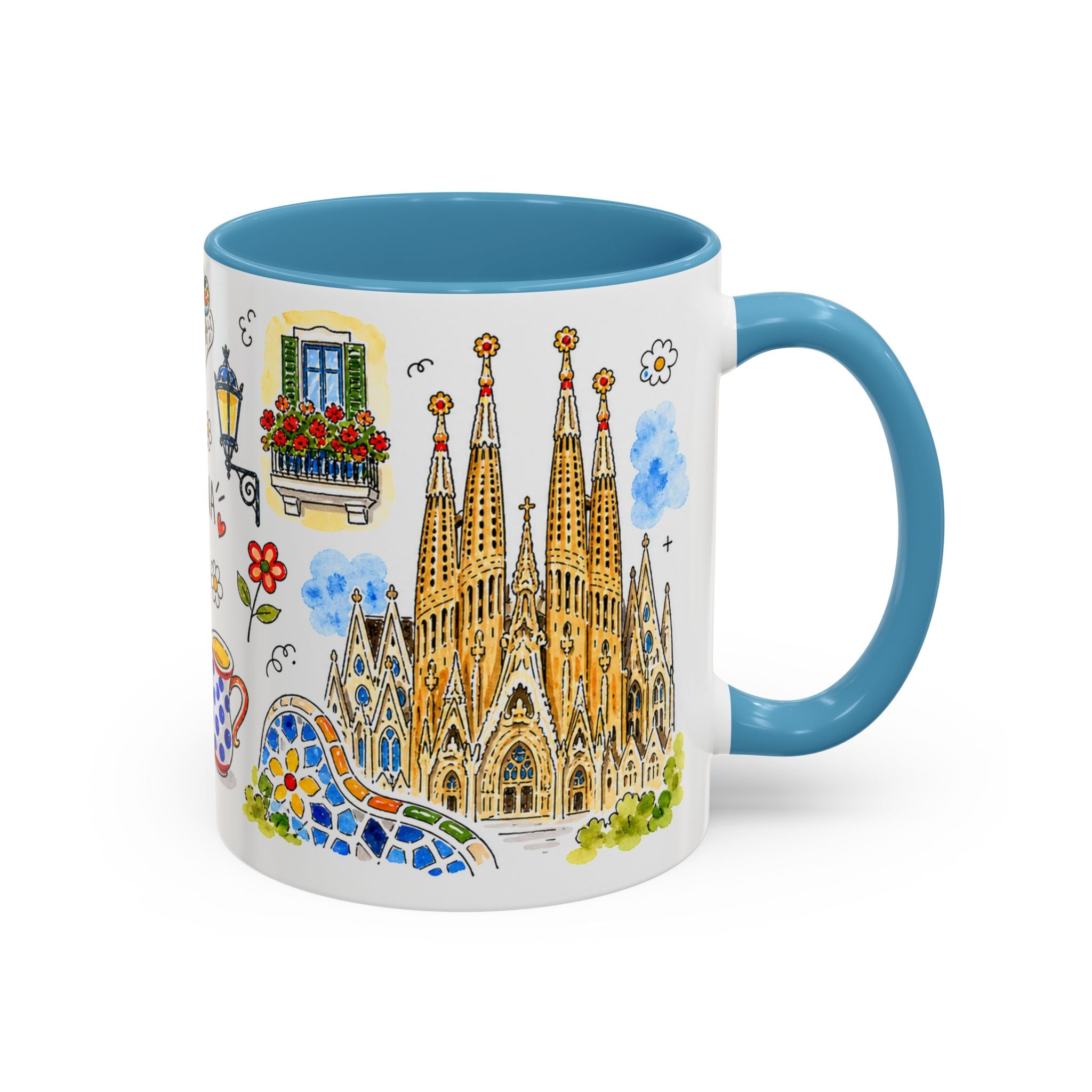 Barcelona Travel Mug | European City Souvenir Accent Coffee Mug | 11oz 15oz Ceramic Cup