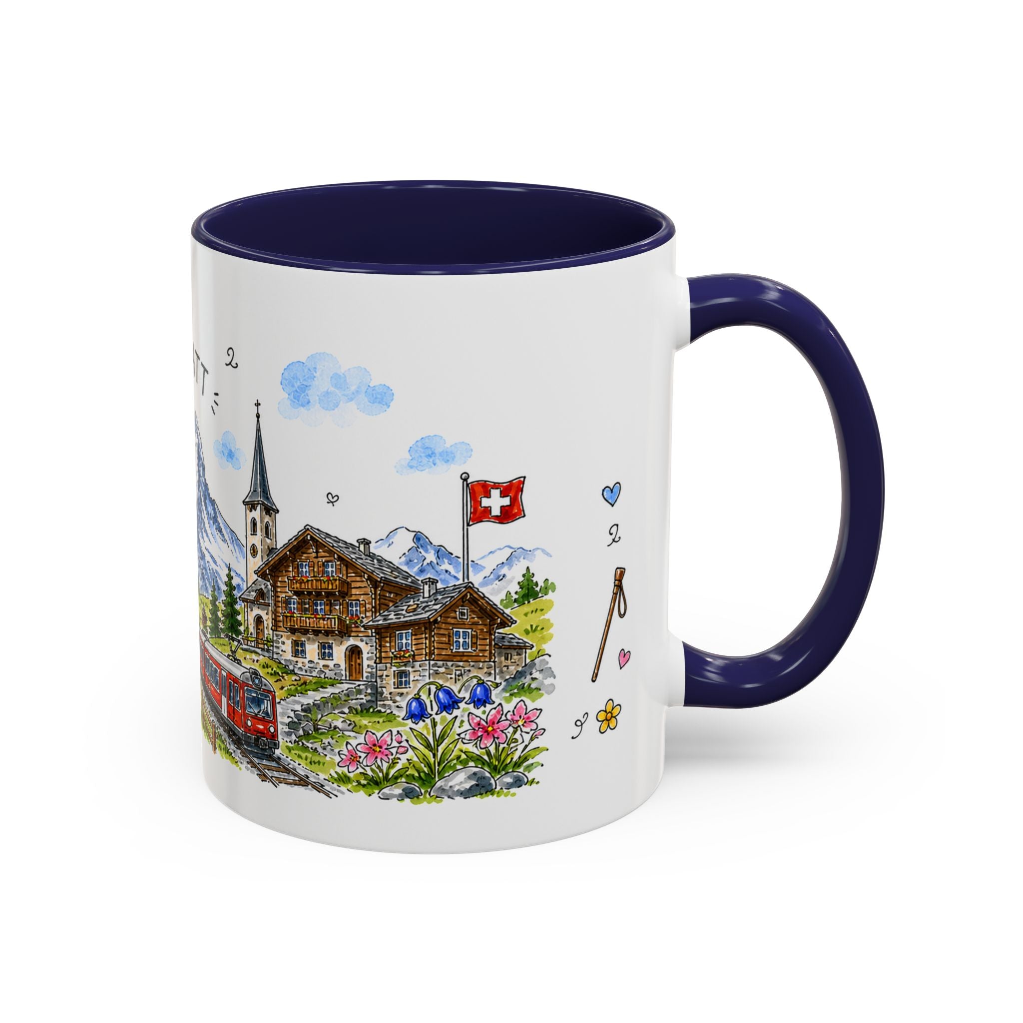 Zermatt Illustrated Travel Mug | Switzerland Souvenir Accent Coffee Mug | 11oz 15oz Ceramic Cup