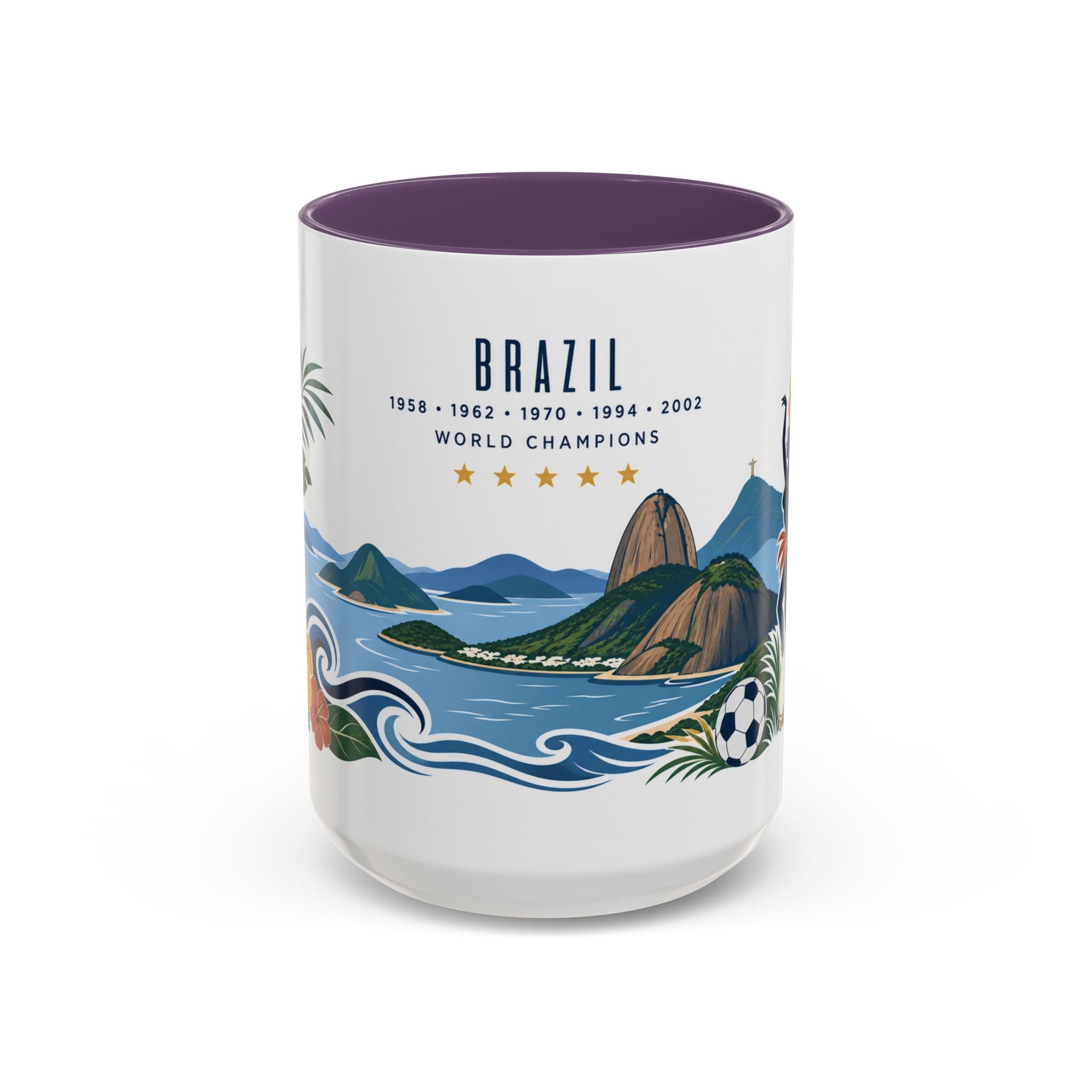 Brazil World Champions Mug | Five Time Soccer Champion Gift | Brazilian Football Fan Cup | 1958–2002 | 11oz 15oz Accent Mug