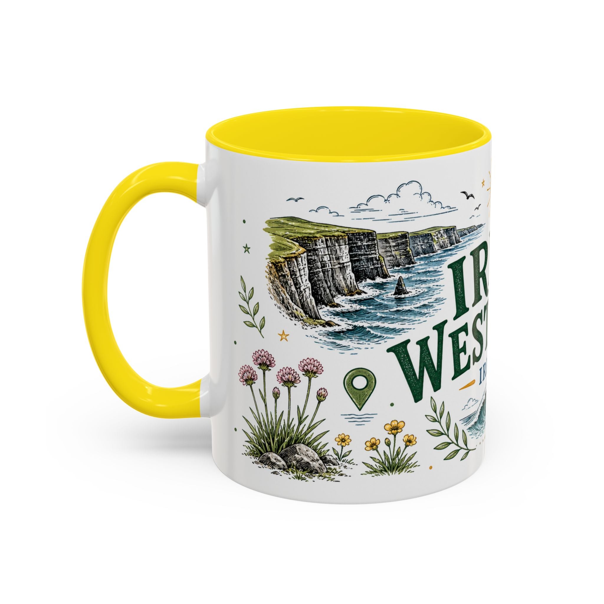 Irish West Coast Coffee Mug | Travel Destination Souvenir Gift | Accent Color Ceramic 11oz 15oz