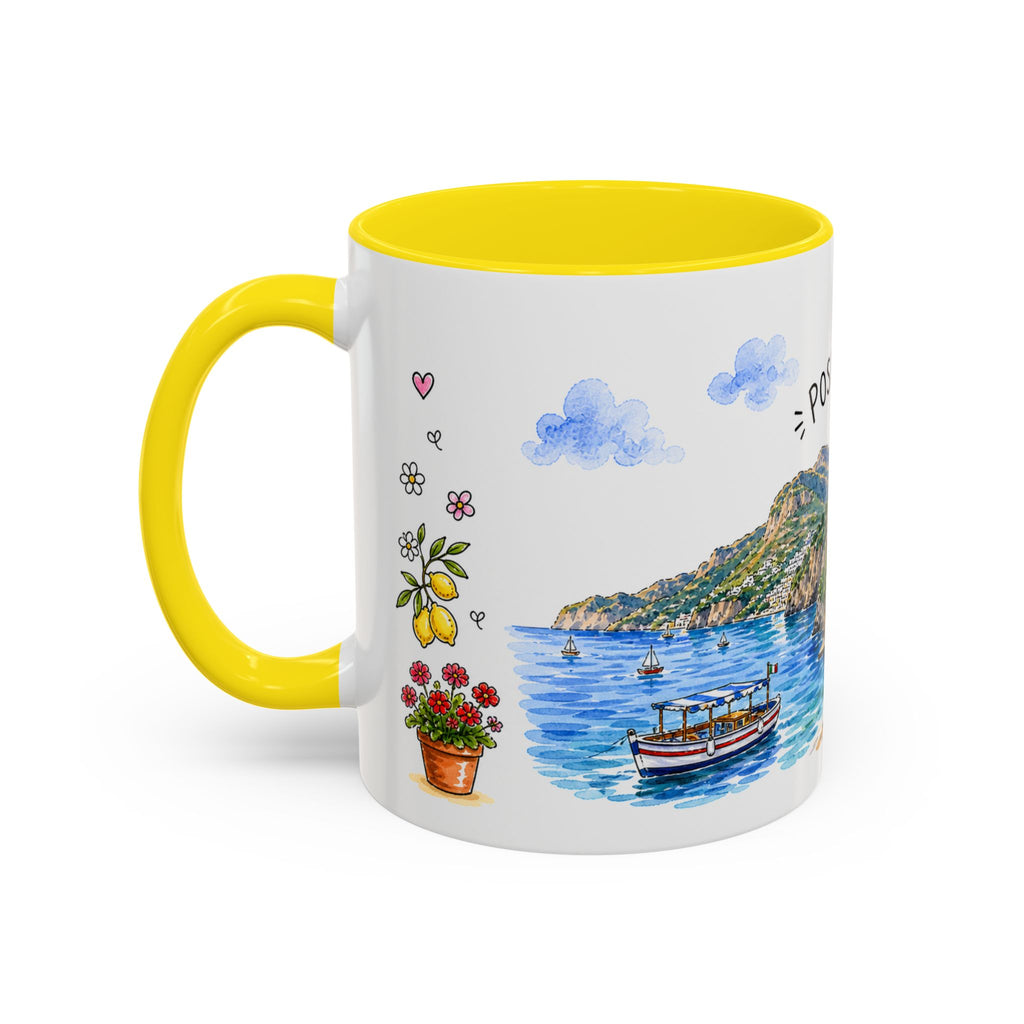 Positano Illustrated Travel Mug | Italy Souvenir Accent Coffee Mug | 11oz 15oz Ceramic Cup