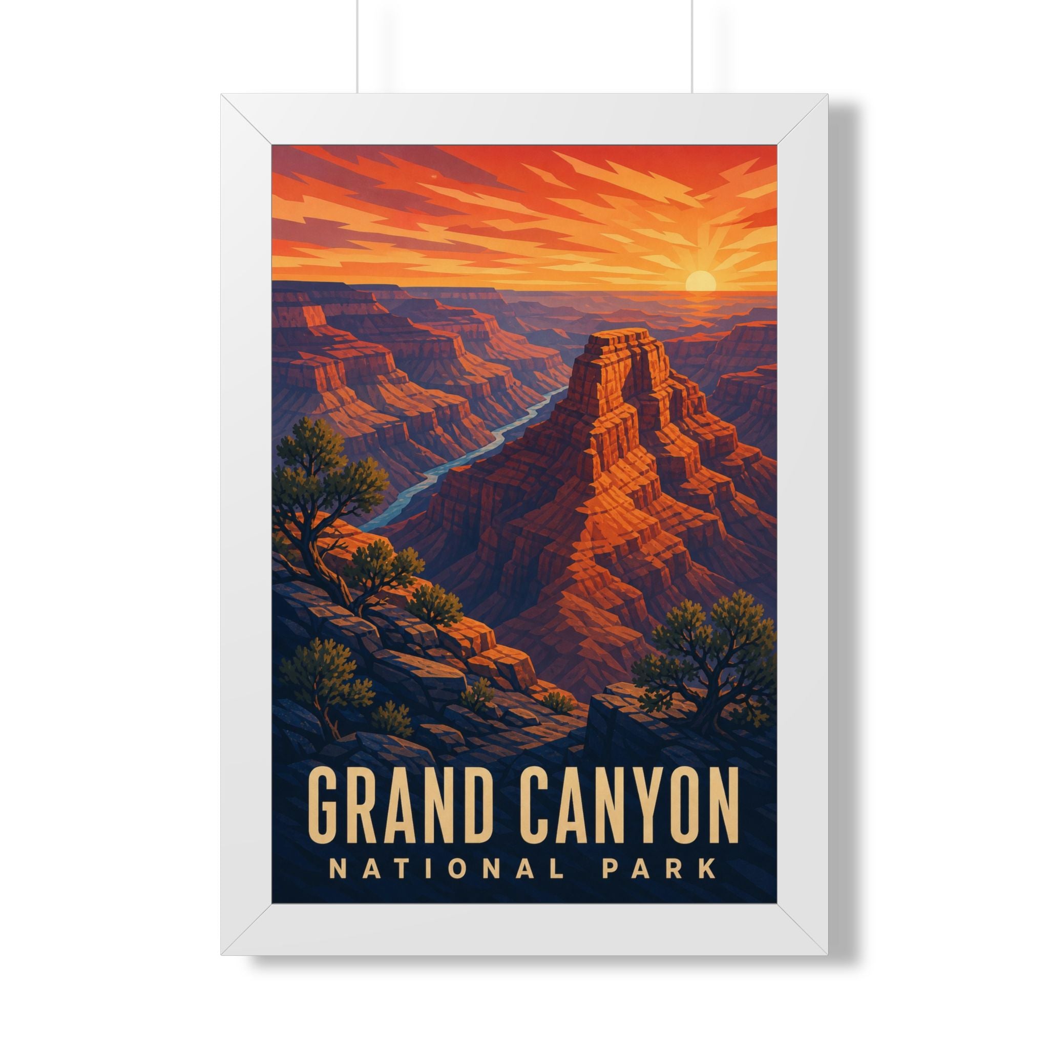 Grand Canyon National Park Framed Poster | Vintage Travel Wall Art | Black Walnut White Frame | 16x24 20x30