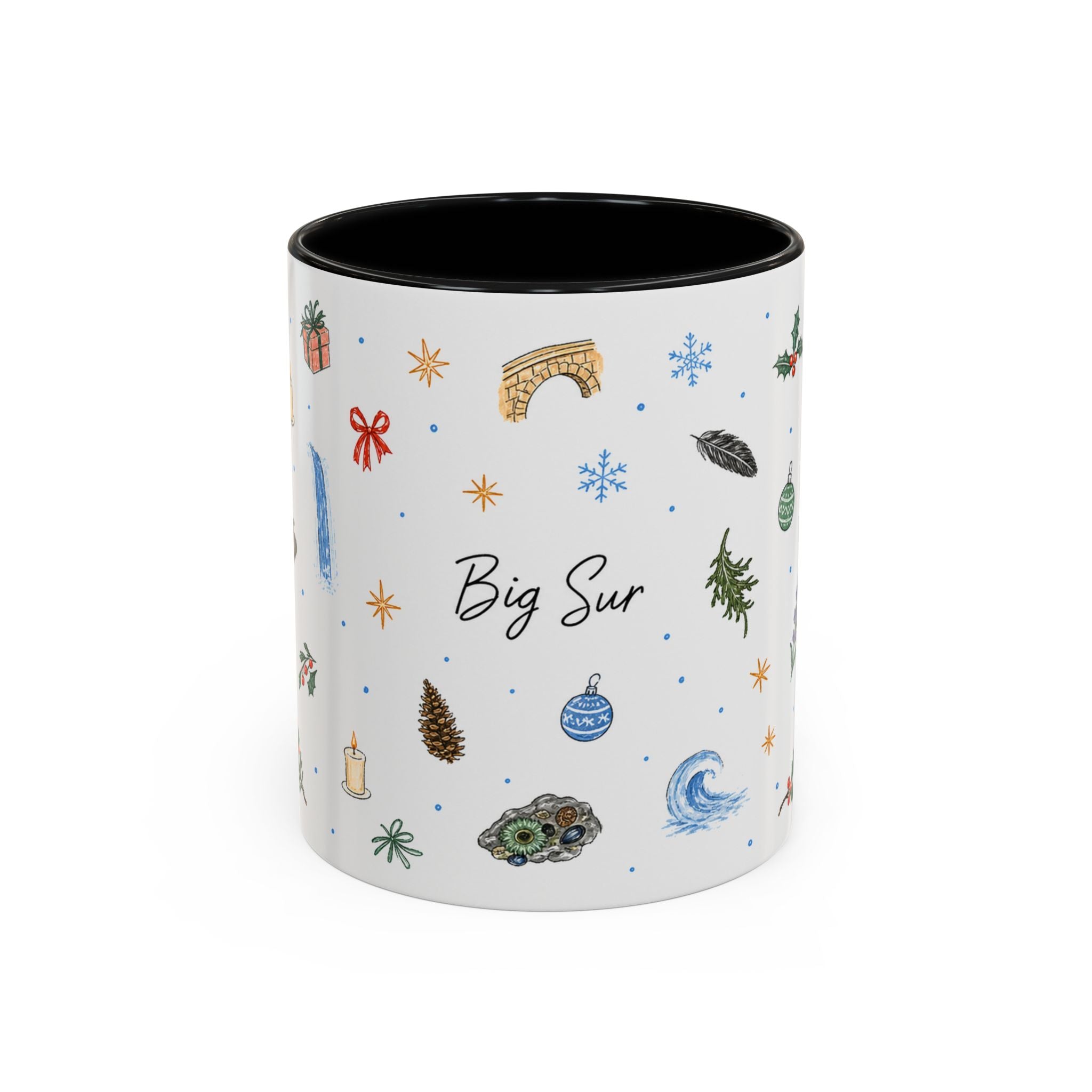 Big Sur Christmas Mug | Watercolor Travel Souvenir | Holiday Gift | Accent Ceramic Coffee Cup 11oz 15oz