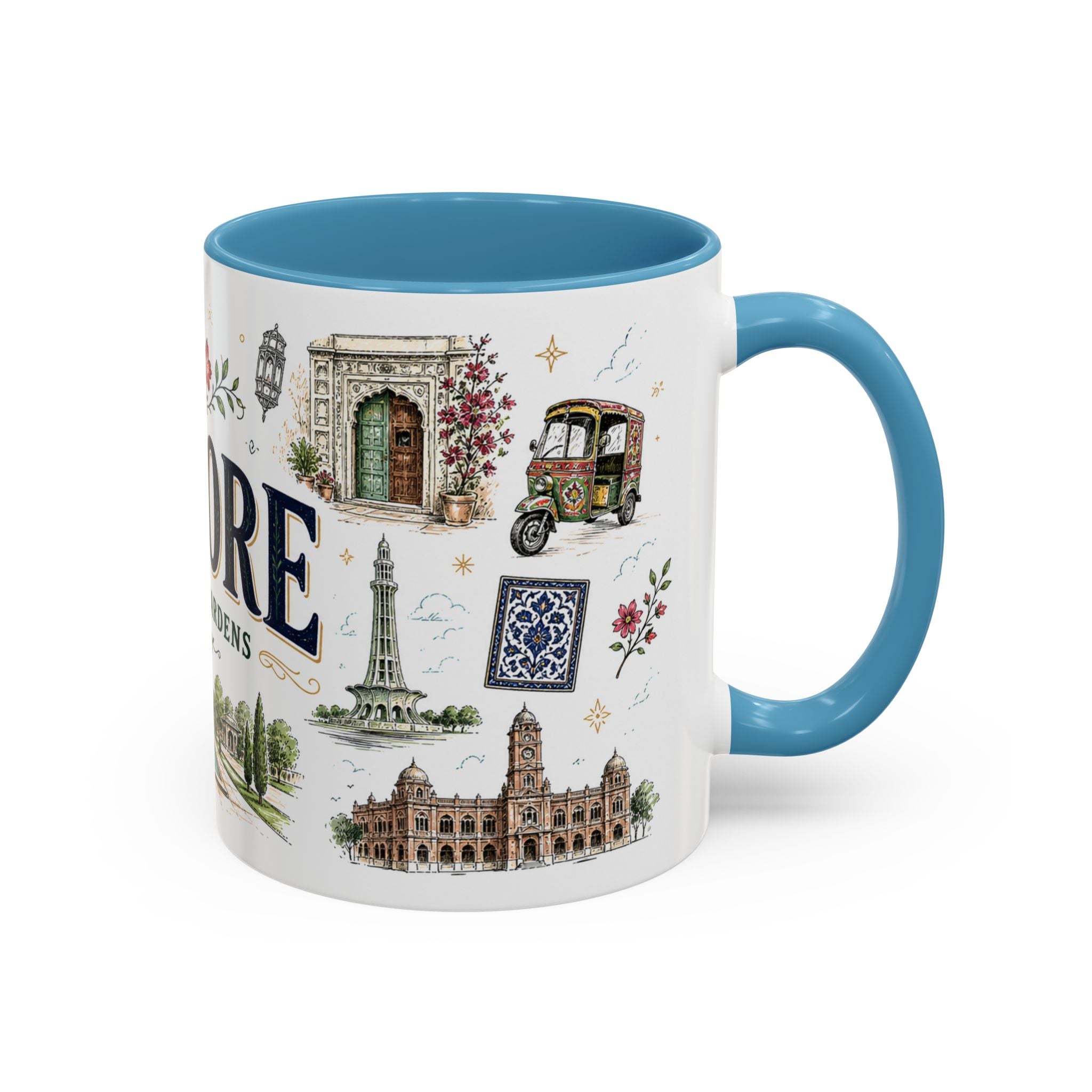 Lahore Coffee Mug | Pakistan Souvenir Travel Gift | Accent Color Ceramic 11oz 15oz