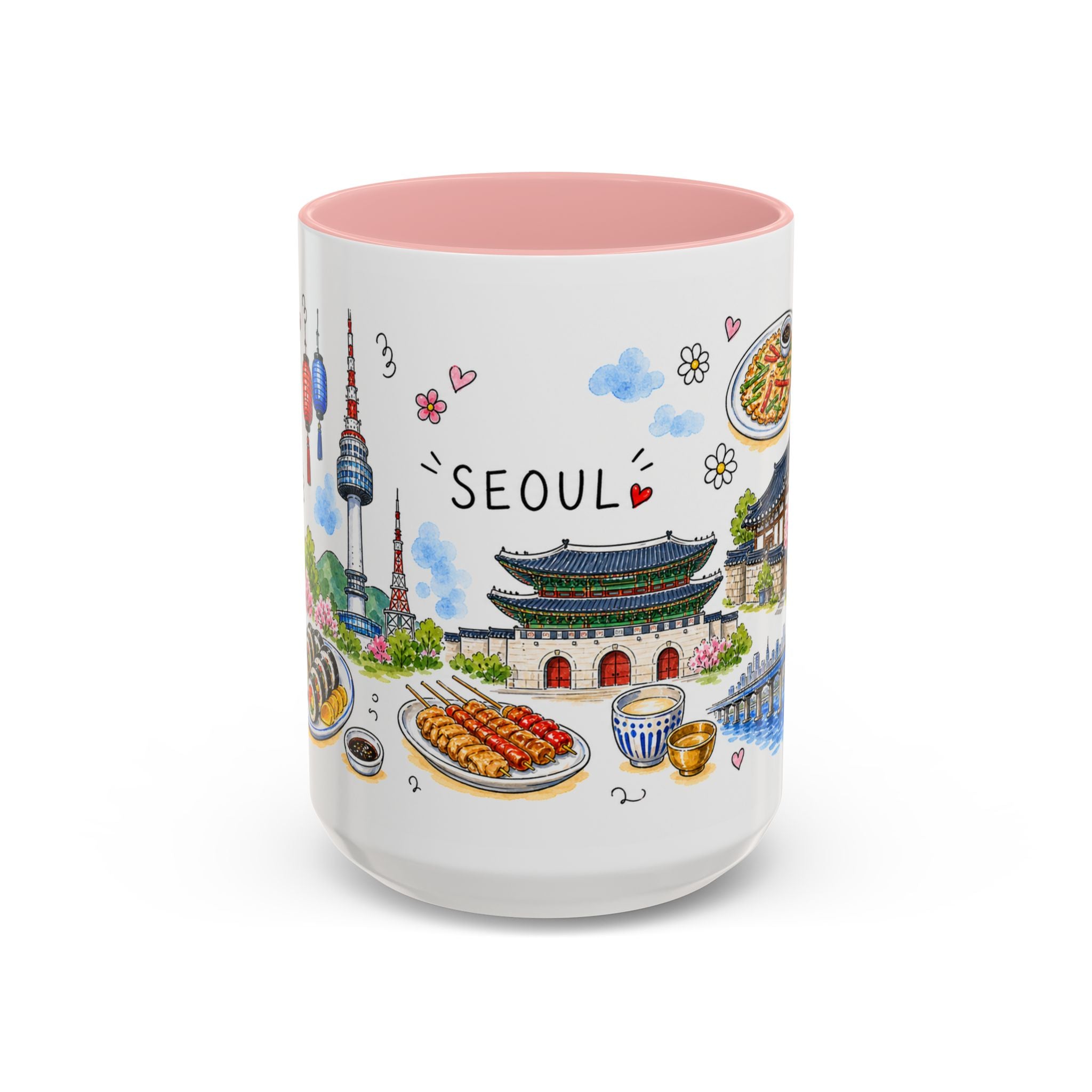 Seoul Illustrated Travel Mug | City Souvenir Accent Coffee Mug | 11oz 15oz Ceramic Cup