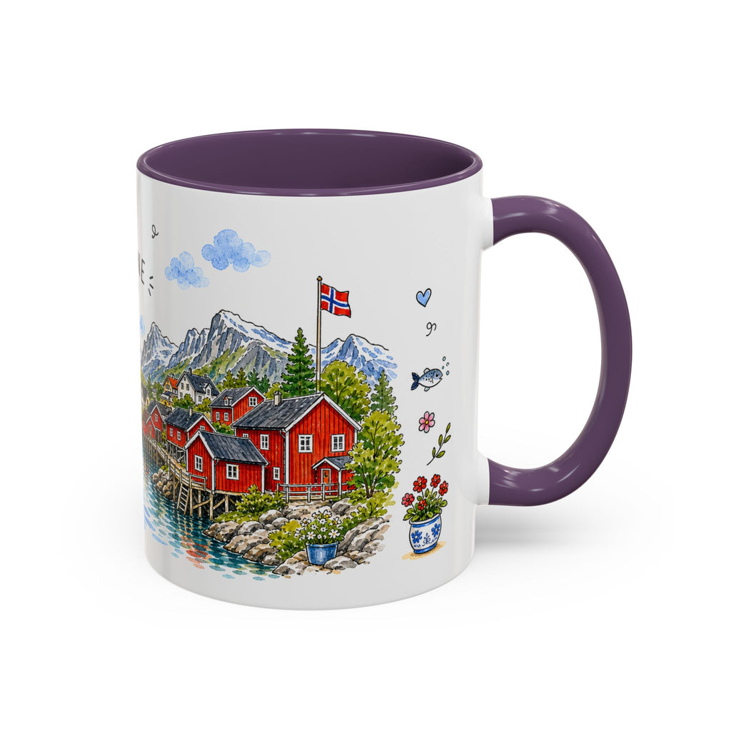 Reine Illustrated Travel Mug | Norway Souvenir Accent Coffee Mug | 11oz 15oz Ceramic Cup
