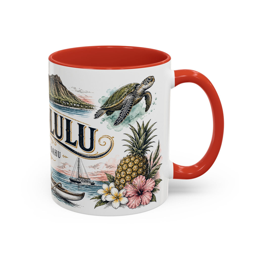 Honolulu Coffee Mug | United States Travel Souvenir | Vintage Illustrated City Gift | 11 oz 15 oz Accent Mug