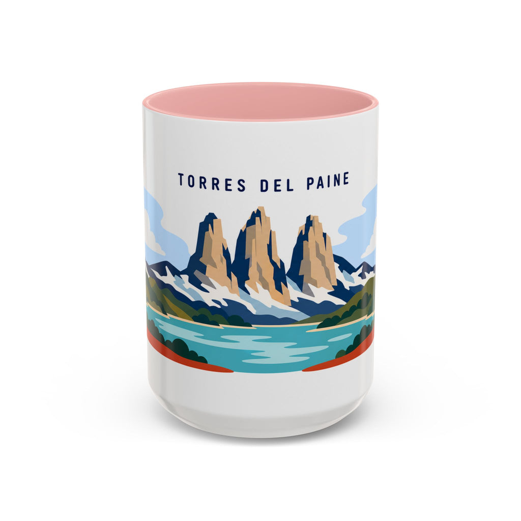 Torres del Paine Coffee Mug | Travel Destination Souvenir Gift | Accent Color Ceramic 11oz 15oz