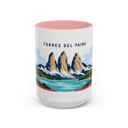 Torres del Paine Coffee Mug | Travel Destination Souvenir Gift | Accent Color Ceramic 11oz 15oz