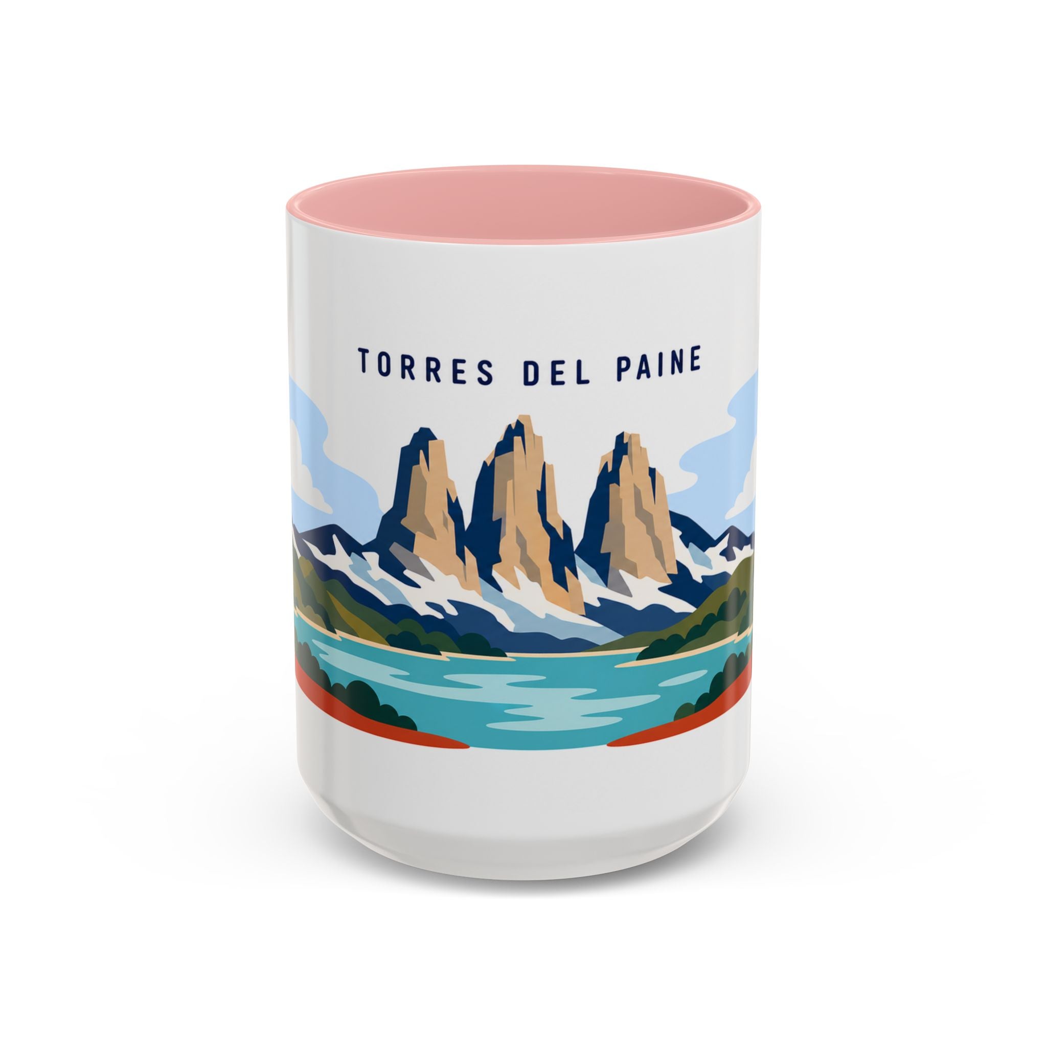 Torres del Paine Coffee Mug | Travel Destination Souvenir Gift | Accent Color Ceramic 11oz 15oz