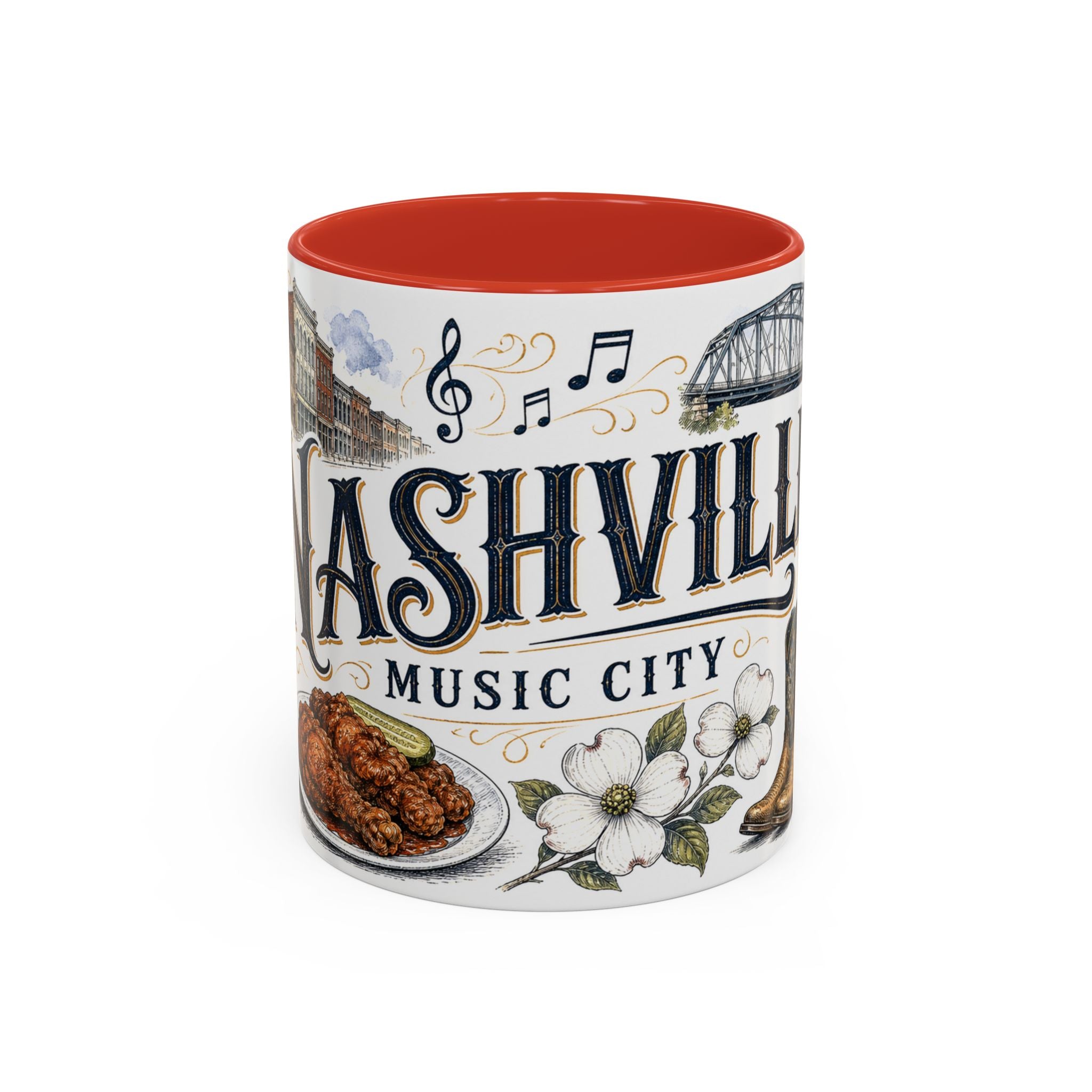 Nashville Coffee Mug | United States Travel Souvenir | Vintage Illustrated City Gift | 11 oz 15 oz Accent Mug