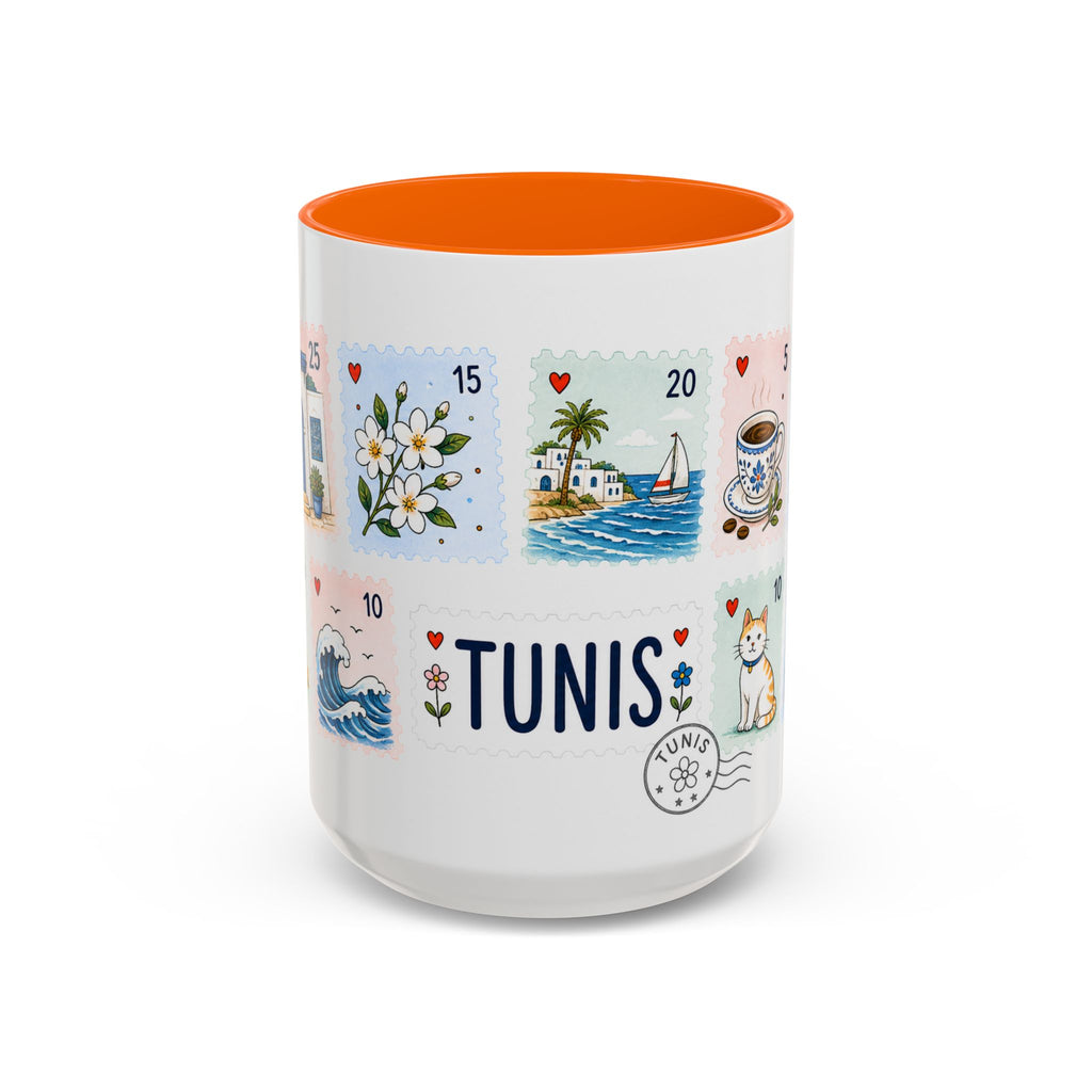 Tunis Coffee Mug | Postage Stamp Collage Mug | Travel Souvenir Accent Cup 11oz 15oz