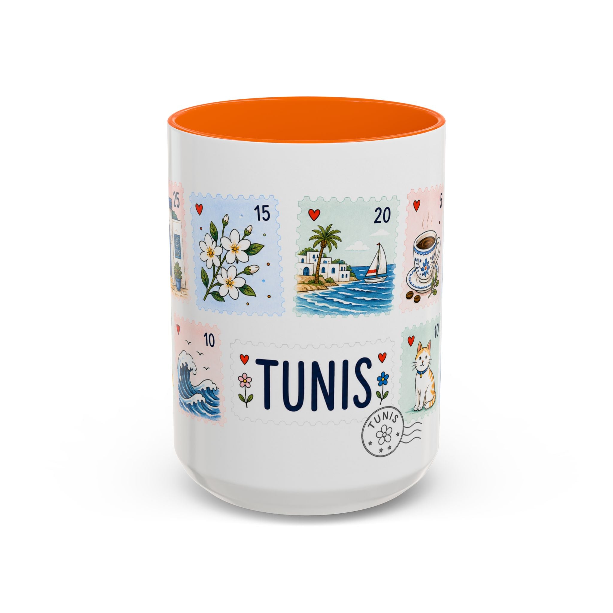 Tunis Coffee Mug | Postage Stamp Collage Mug | Travel Souvenir Accent Cup 11oz 15oz