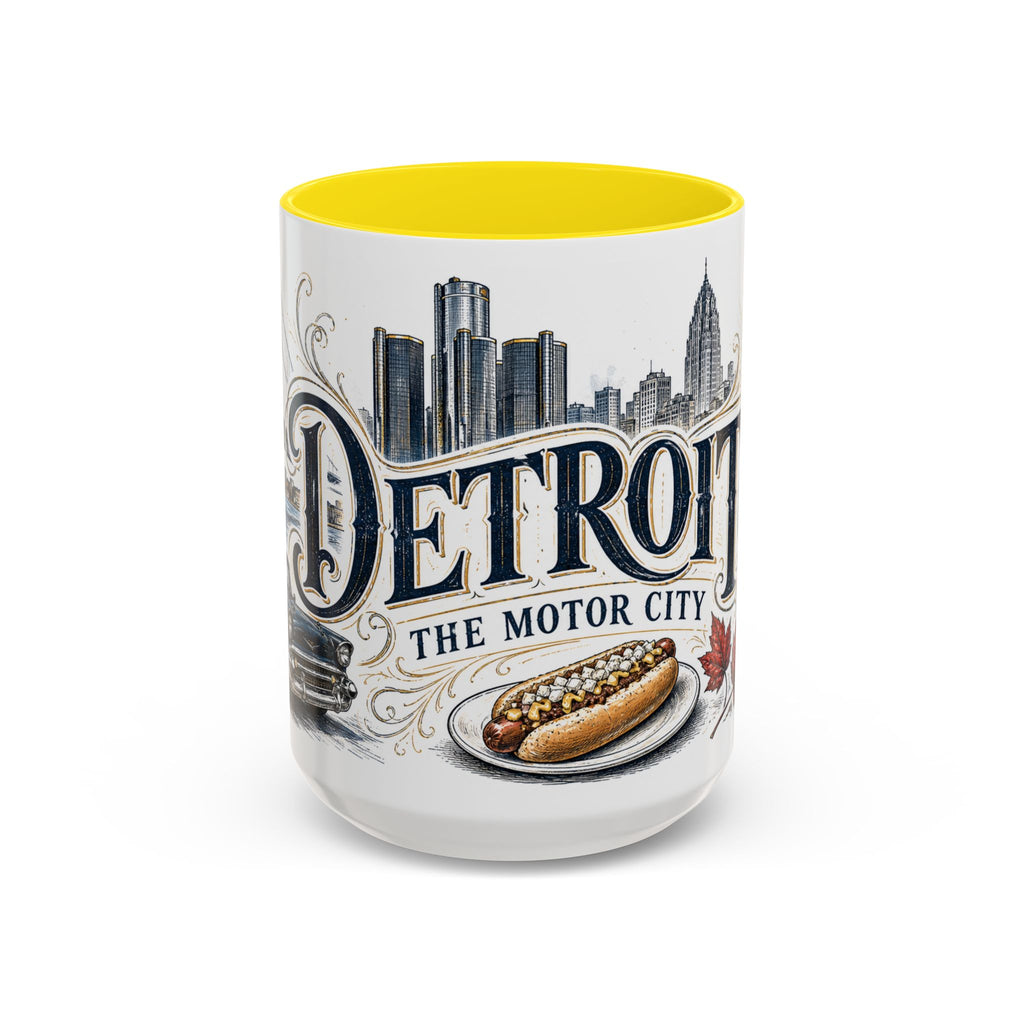 Detroit Coffee Mug | United States Travel Souvenir | Vintage Illustrated City Gift | 11 oz 15 oz Accent Mug