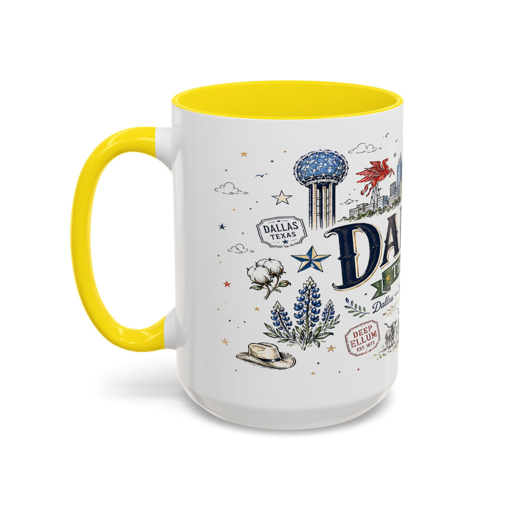 Dallas Coffee Mug | Texas Souvenir City Gift | Accent Color Ceramic 11oz 15oz