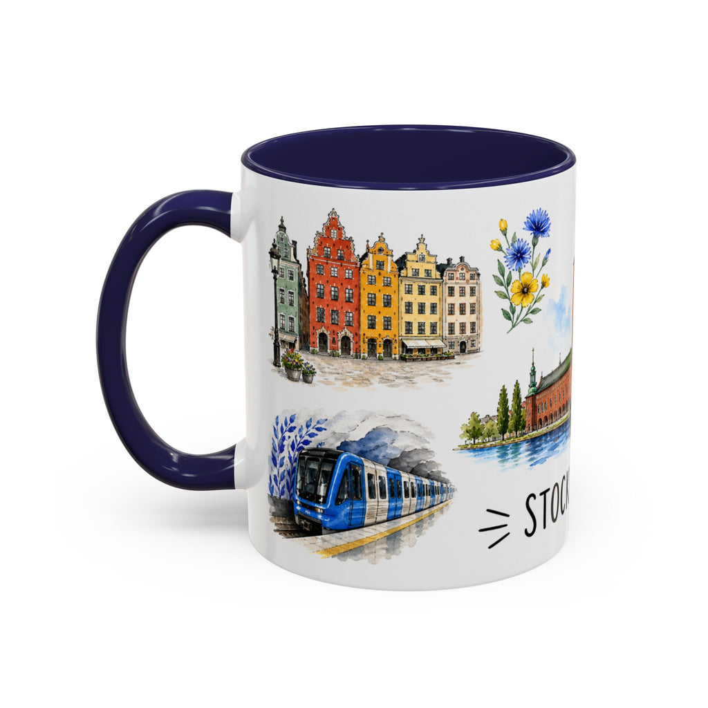 Stockholm Illustrated Travel Mug | City Souvenir Accent Coffee Mug | 11oz 15oz Ceramic Cup
