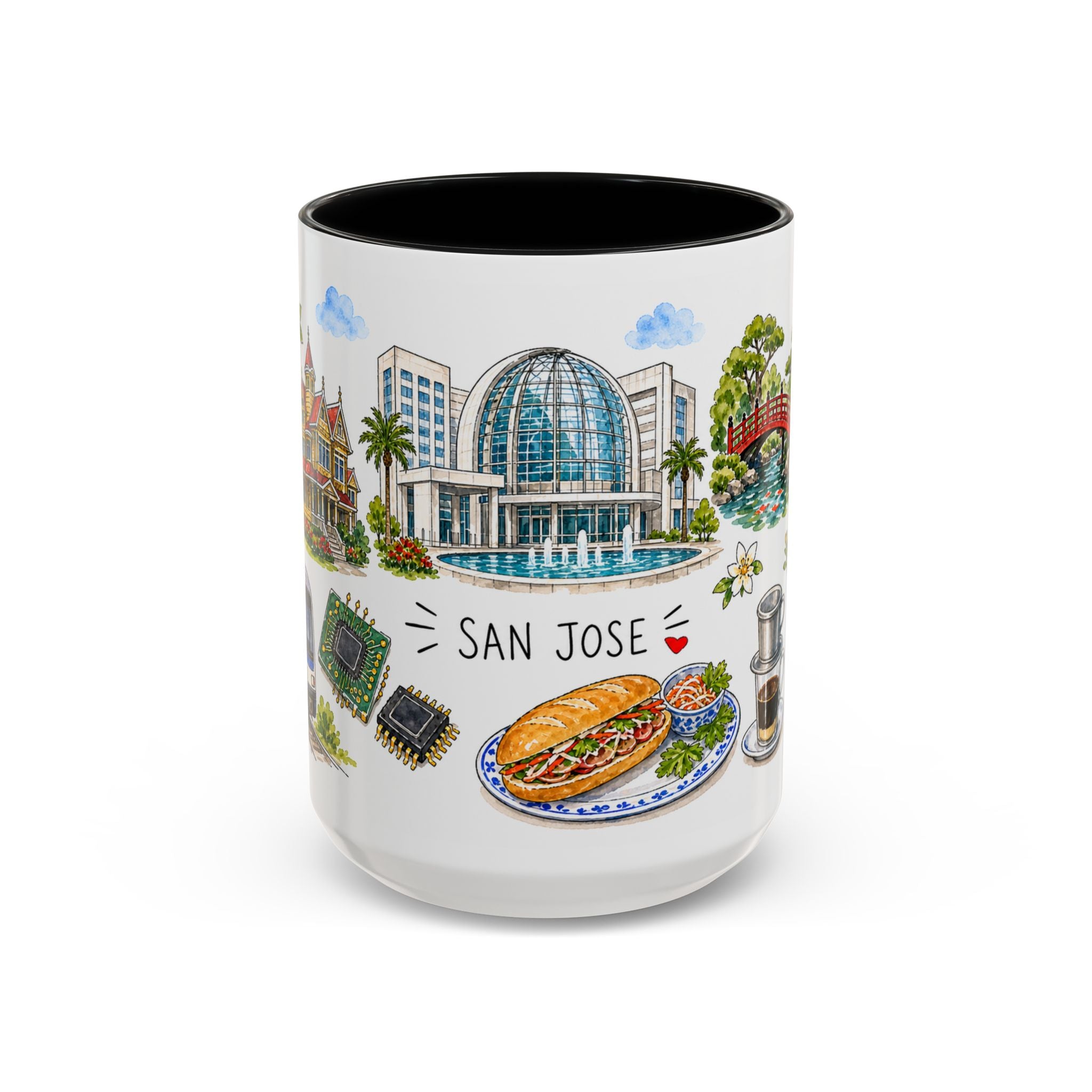 San Jose Illustrated Travel Mug | City Souvenir Accent Coffee Mug | 11oz 15oz Ceramic Cup