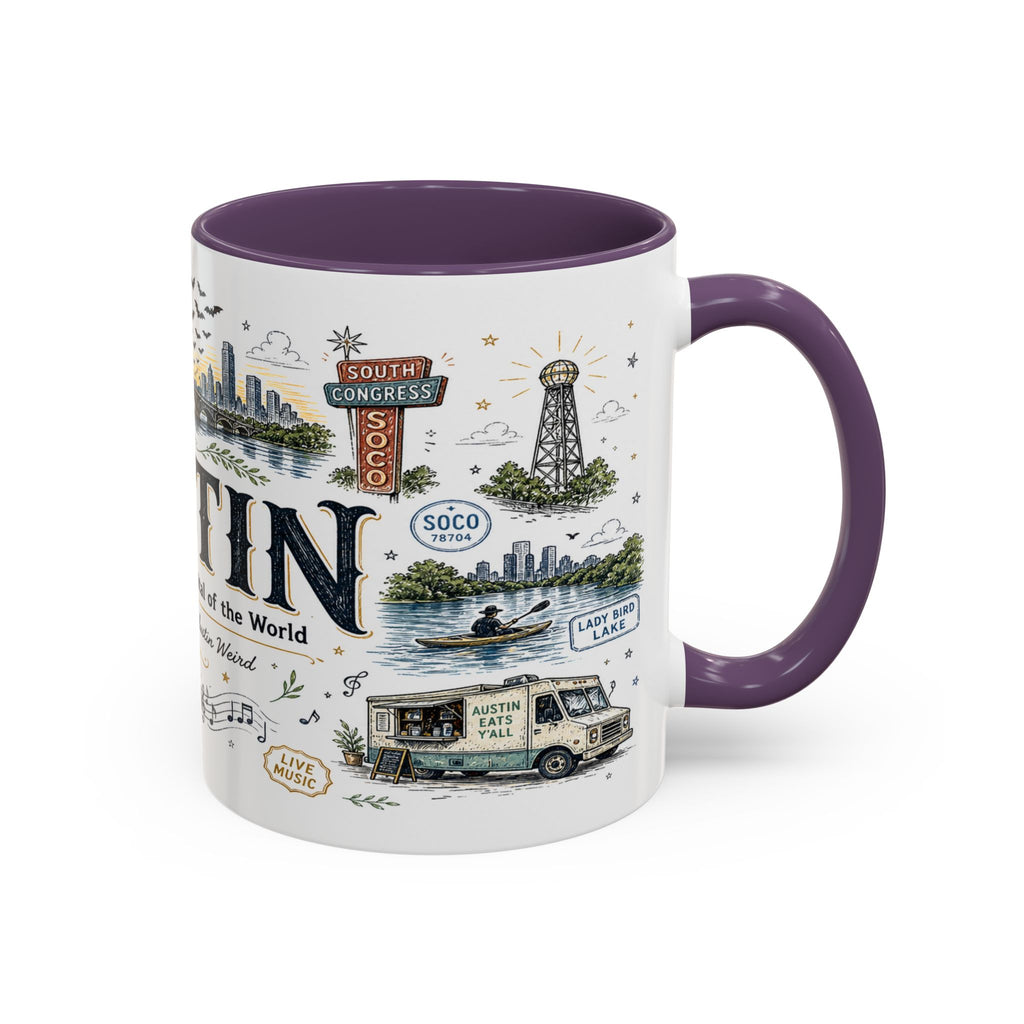 Austin Coffee Mug | Texas Souvenir City Gift | Accent Color Ceramic 11oz 15oz