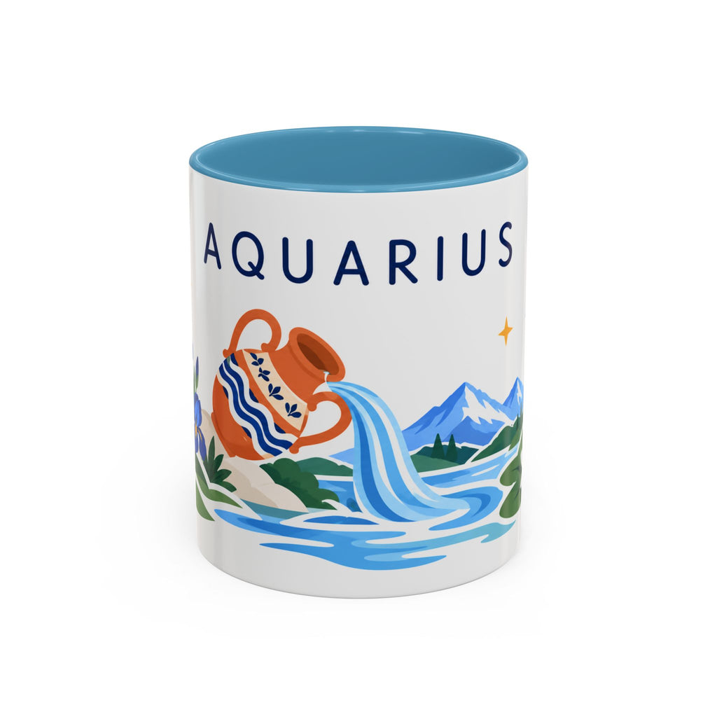 Aquarius Zodiac Coffee Mug | Water Bearer Design | Astrology Birthday Gift | 11 oz 15 oz Ceramic Accent Mug