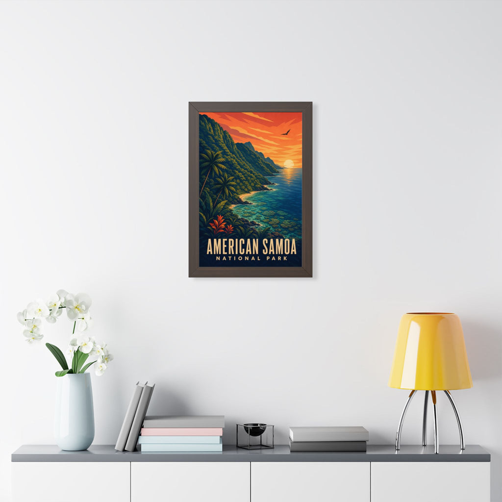 American Samoa National Park Framed Poster | Vintage Travel Wall Art | Black Walnut White Frame | 16x24 20x30