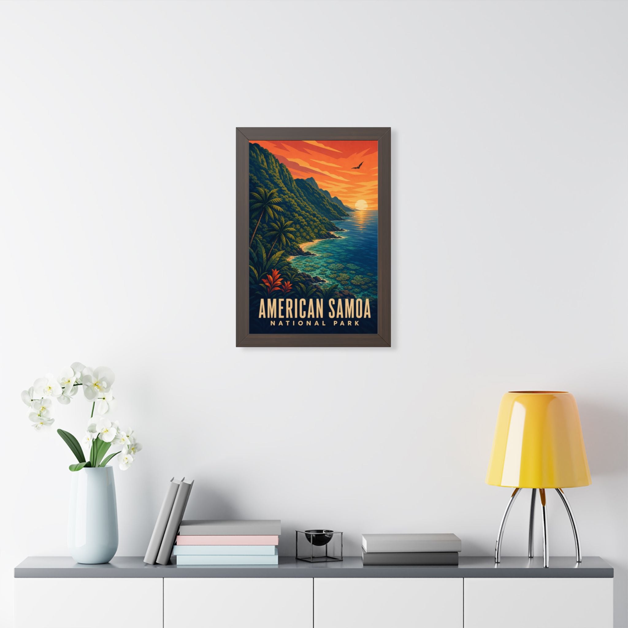American Samoa National Park Framed Poster | Vintage Travel Wall Art | Black Walnut White Frame | 16x24 20x30
