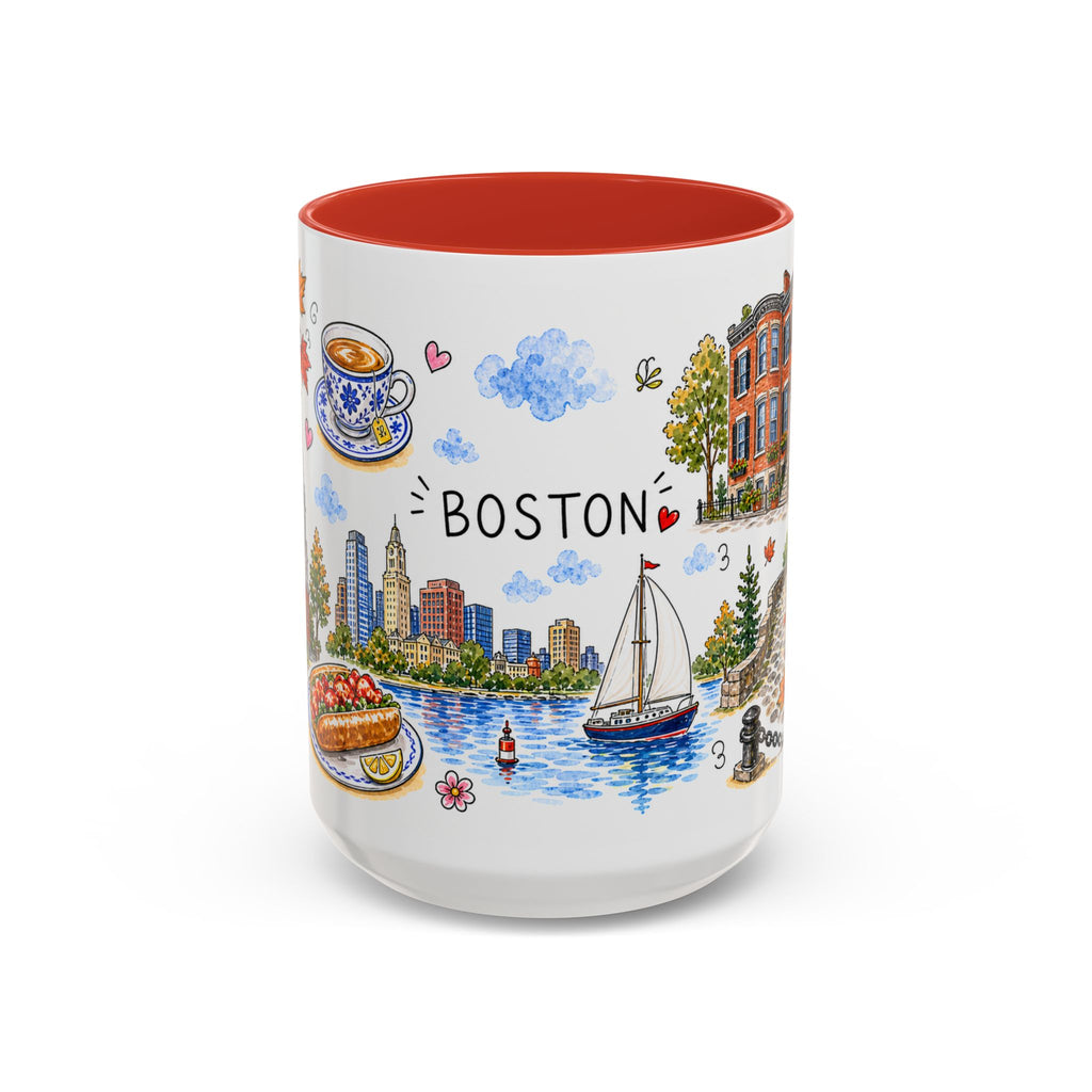 Boston Illustrated Travel Mug | City Souvenir Accent Coffee Mug | 11oz 15oz Ceramic Cup