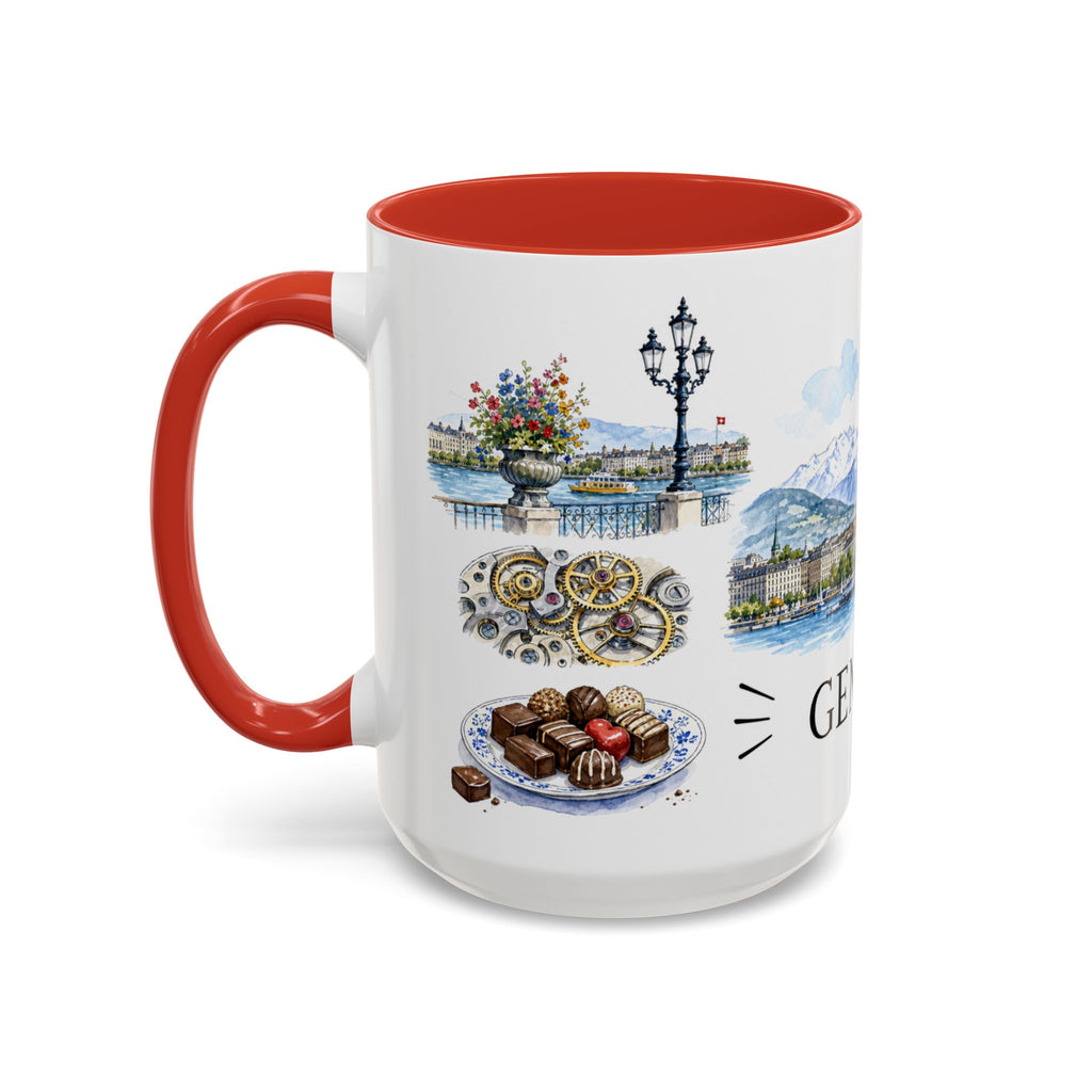 Geneva Illustrated Travel Mug | City Souvenir Accent Coffee Mug | 11oz 15oz Ceramic Cup