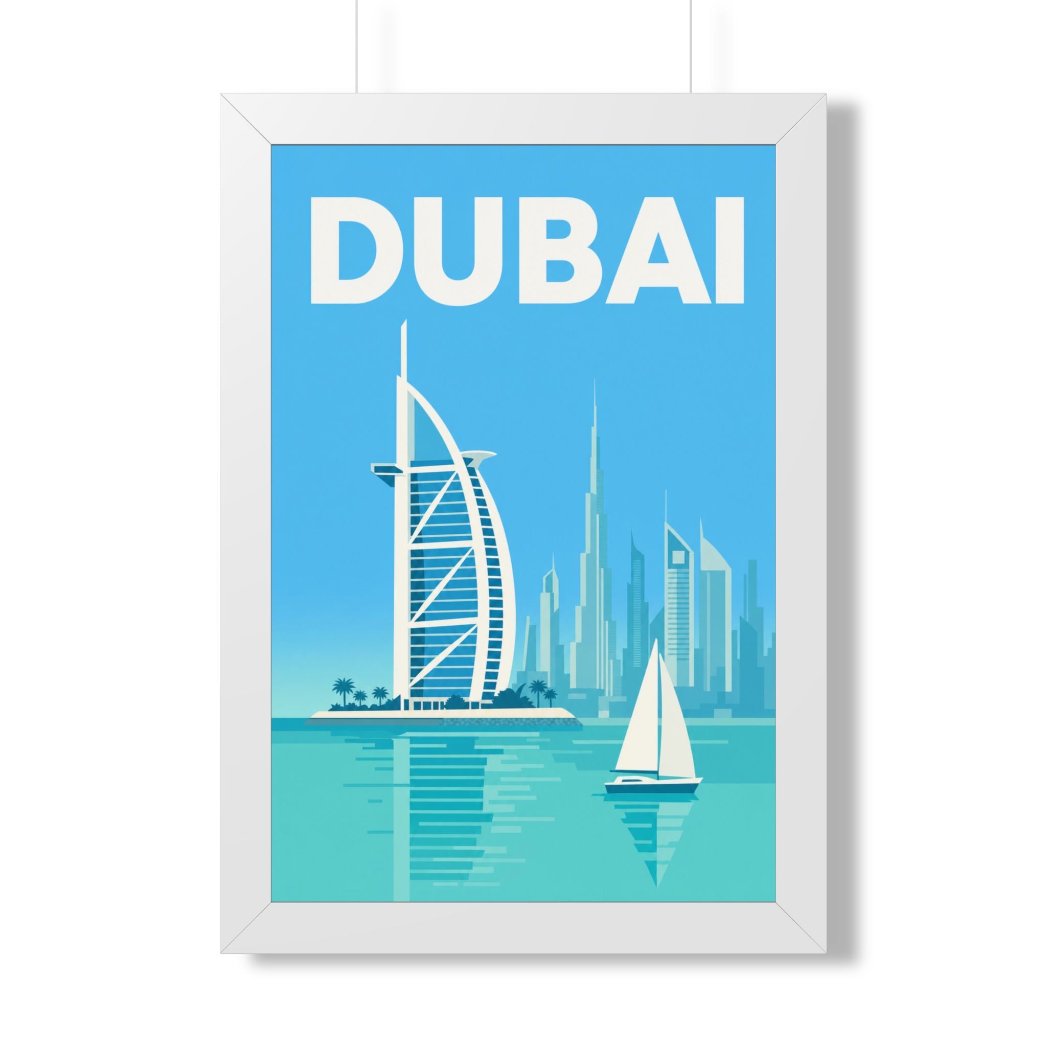 Dubai United Arab Emirates Framed Poster | Vintage Travel Wall Art | Black Walnut White Frame | 16x24 20x30