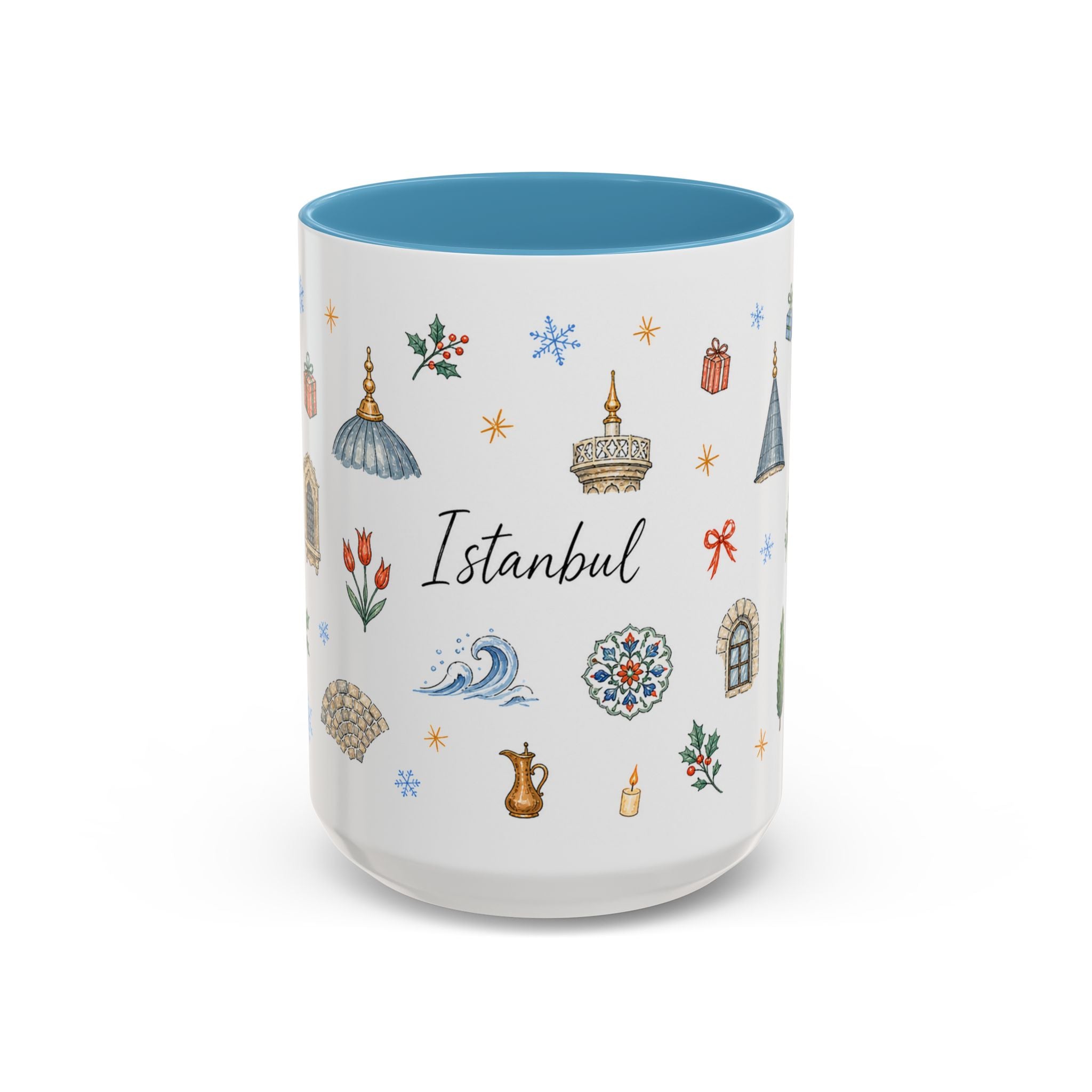 Istanbul Christmas Mug | Watercolor Travel Souvenir | Holiday Gift | Accent Ceramic Coffee Cup 11oz 15oz