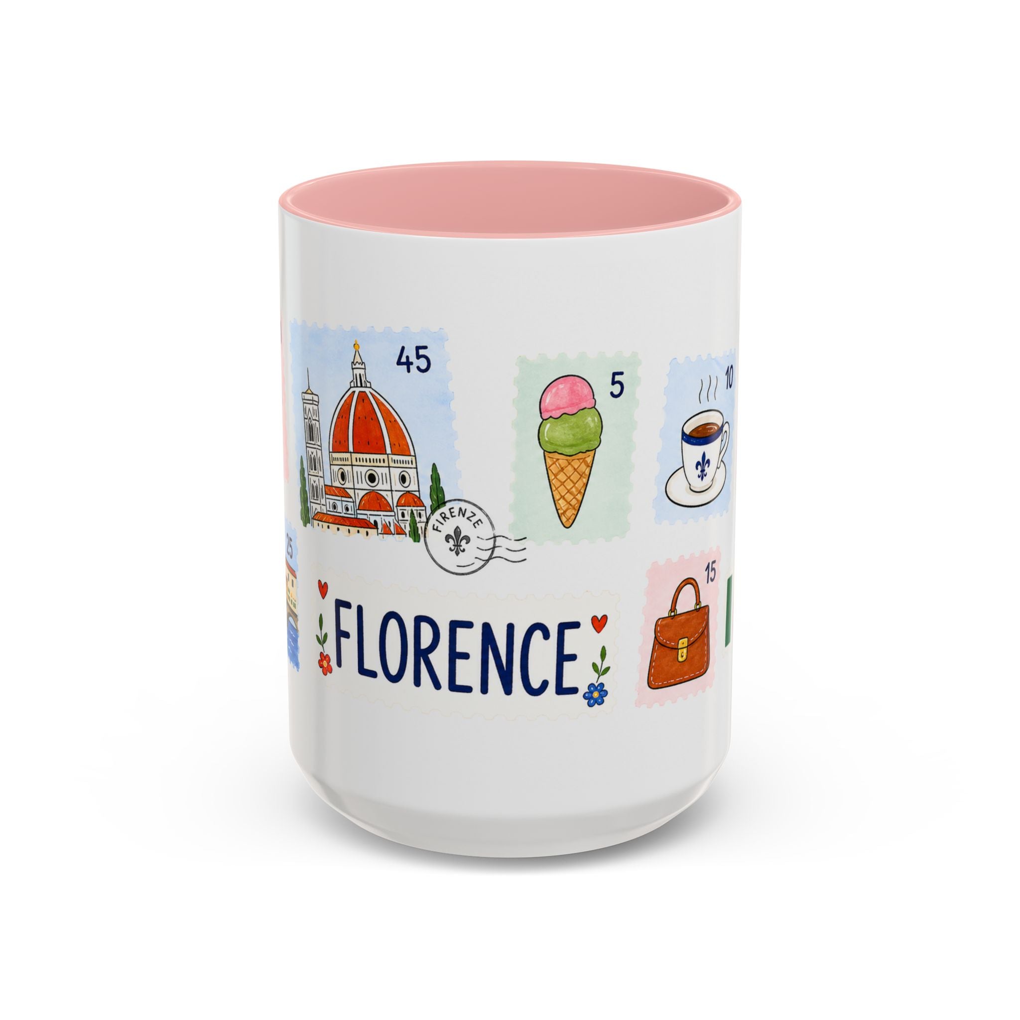 Florence Coffee Mug | Postage Stamp Collage Mug | Travel Souvenir Accent Cup 11oz 15oz