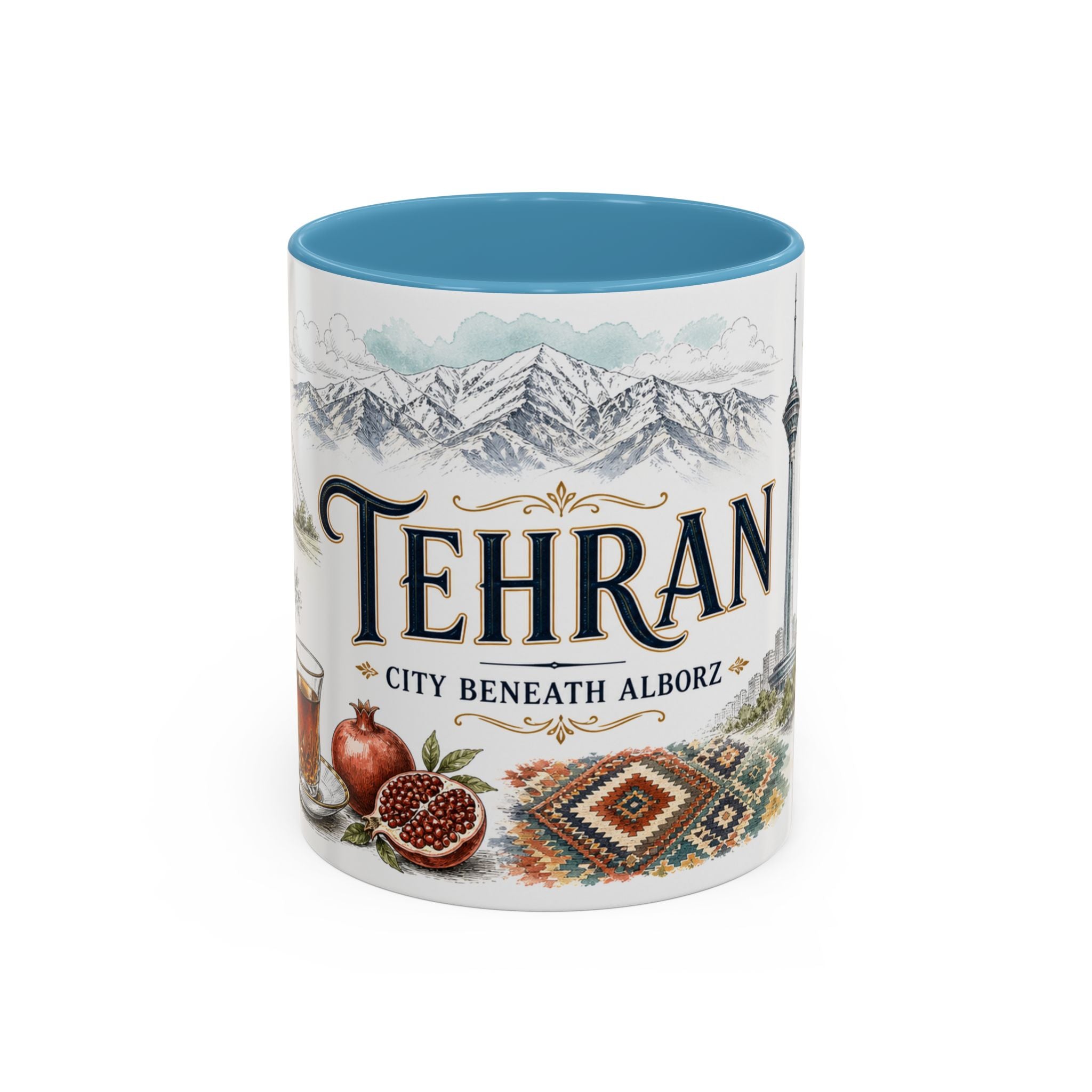 Tehran Coffee Mug | Iran Travel Souvenir | Vintage Illustrated City Gift | 11 oz 15 oz Accent Mug